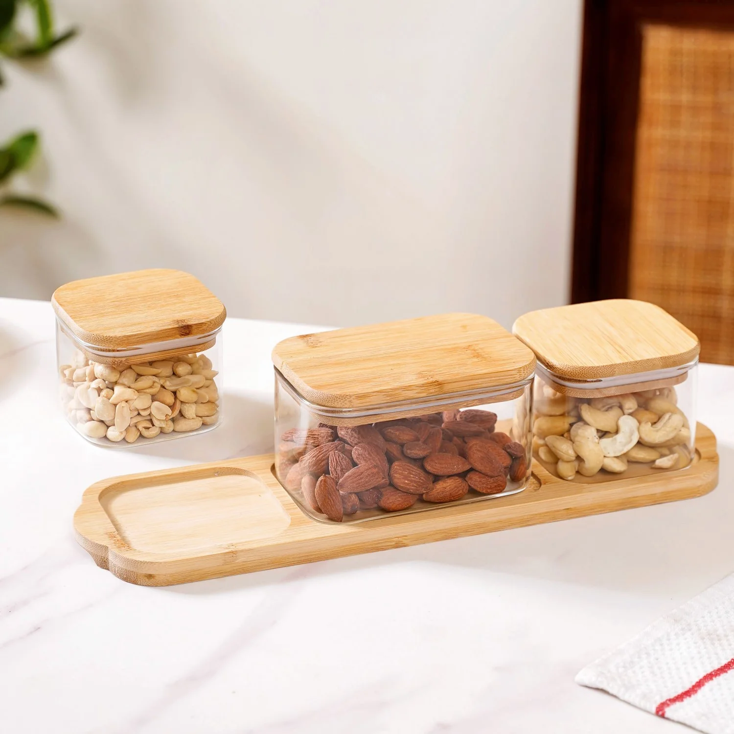 Set Of 3 Borosilicate Glass Snack Jars With Tray - Image 11