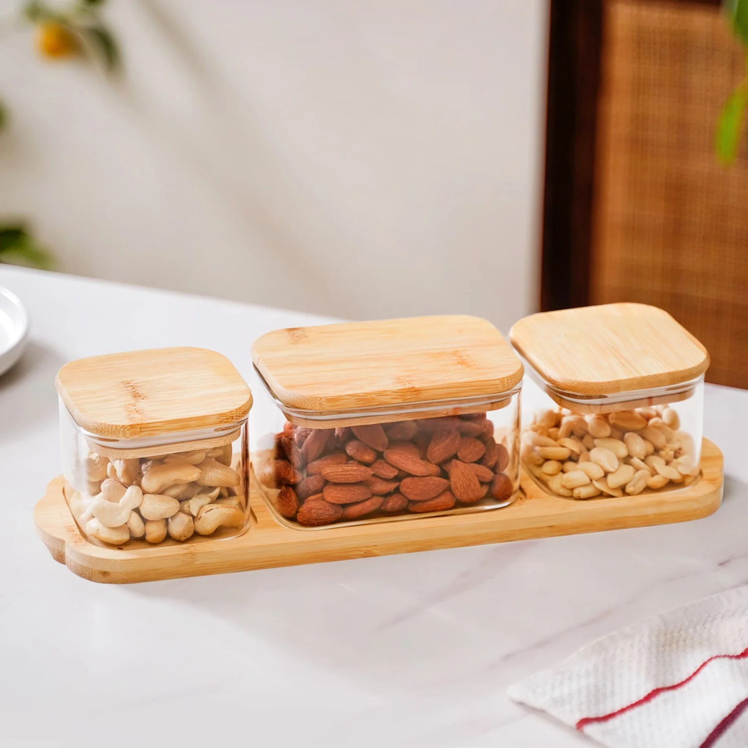 Set Of 3 Borosilicate Glass Snack Jars With Tray - Image 2