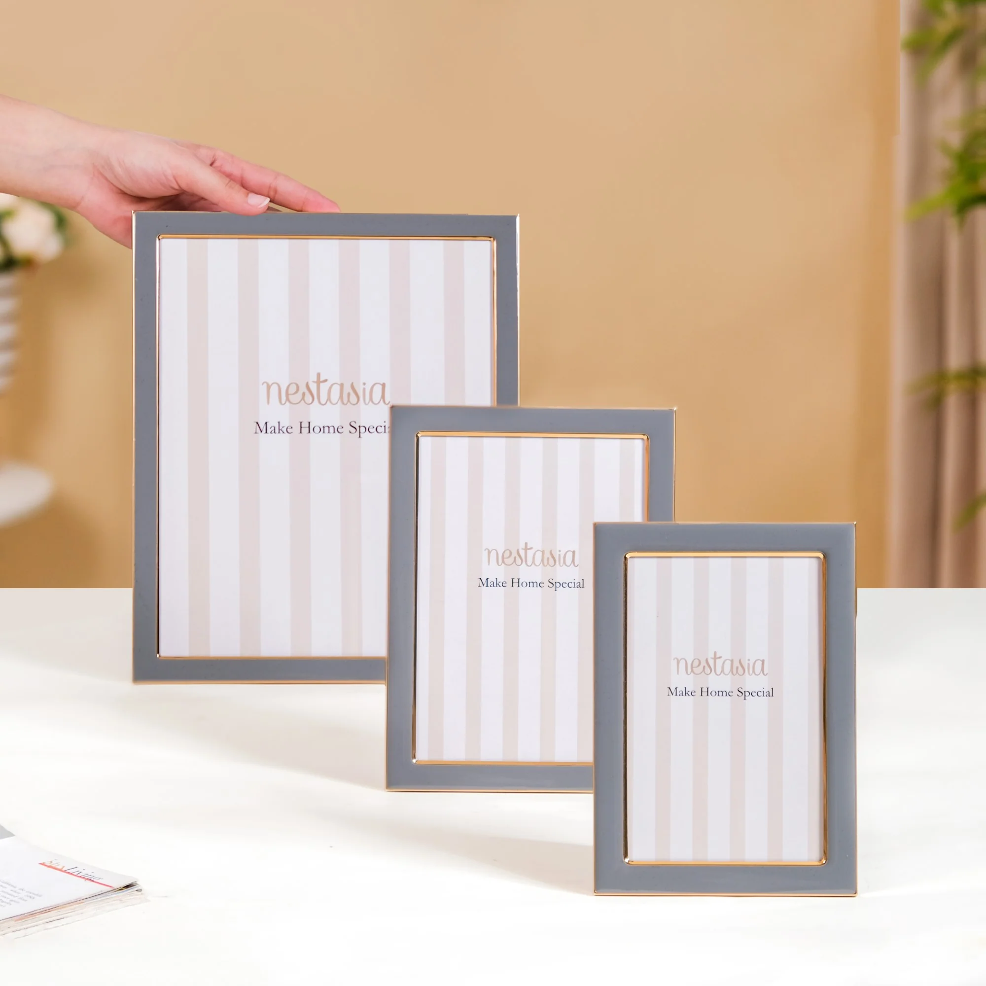 Set Of 3 Desk Photo Frames For Room Decor Grey - Image 2