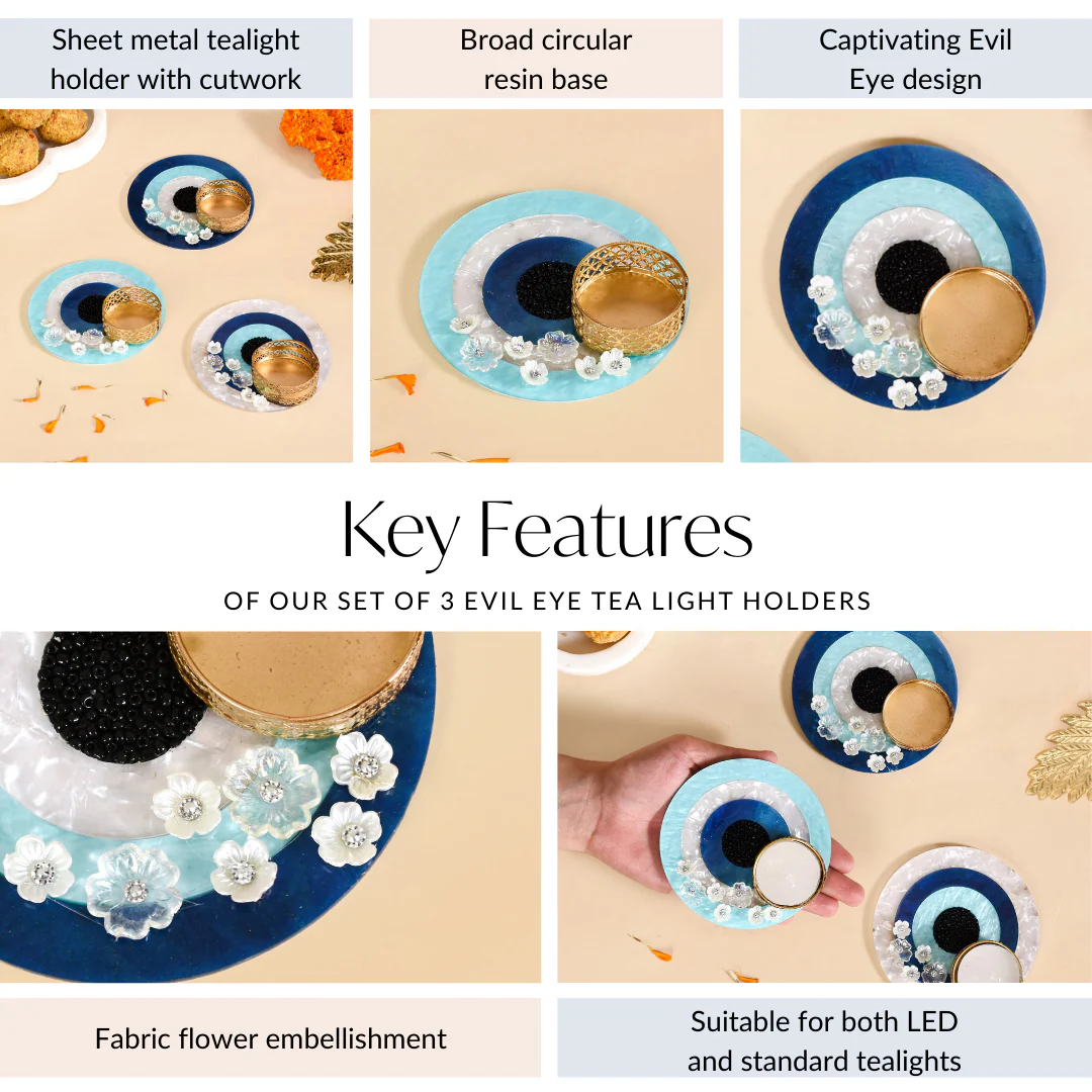 Set Of 3 Evil Eye Tea Light Holders - Image 5