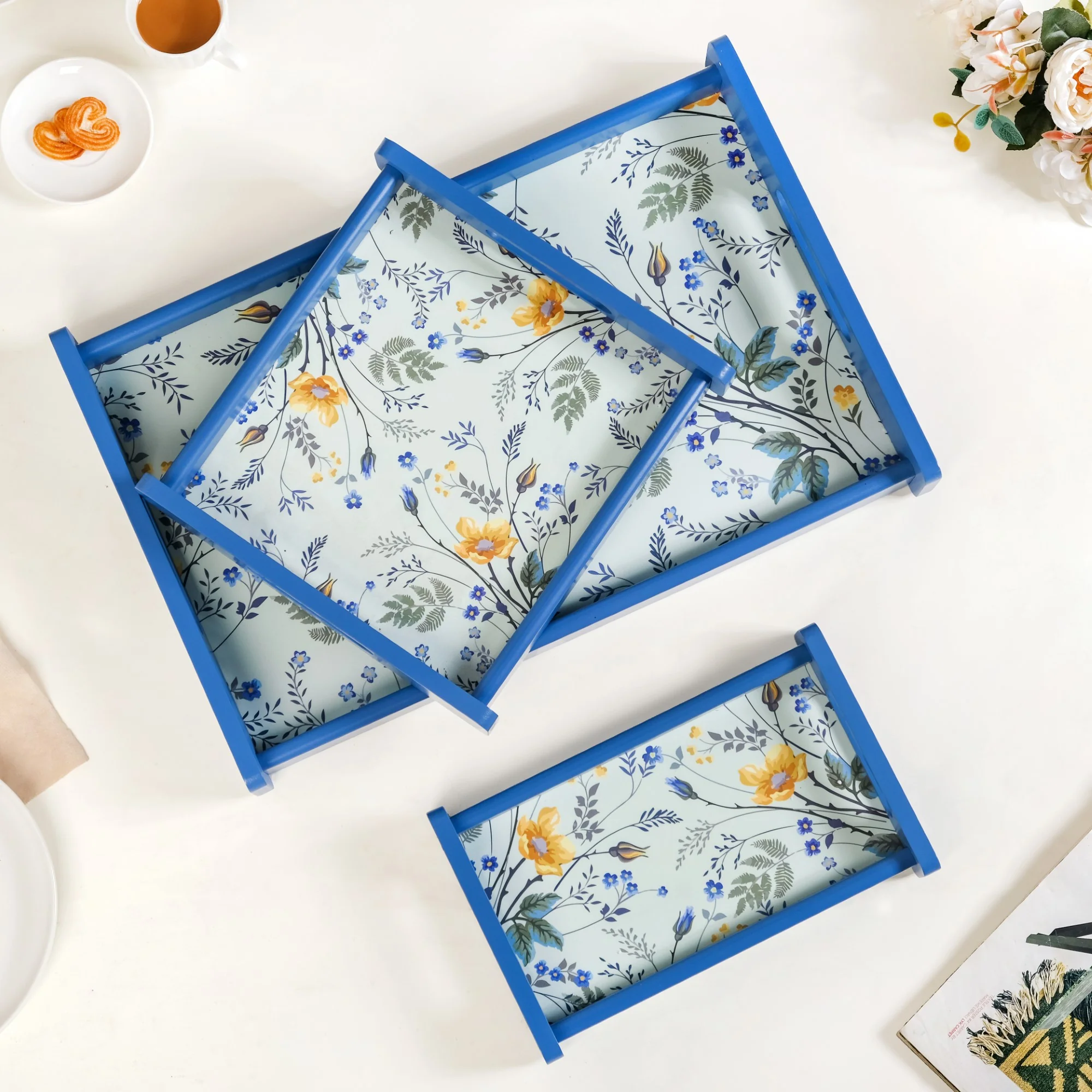 Set Of 3 Flower Field Wooden Serving Trays - Image 7