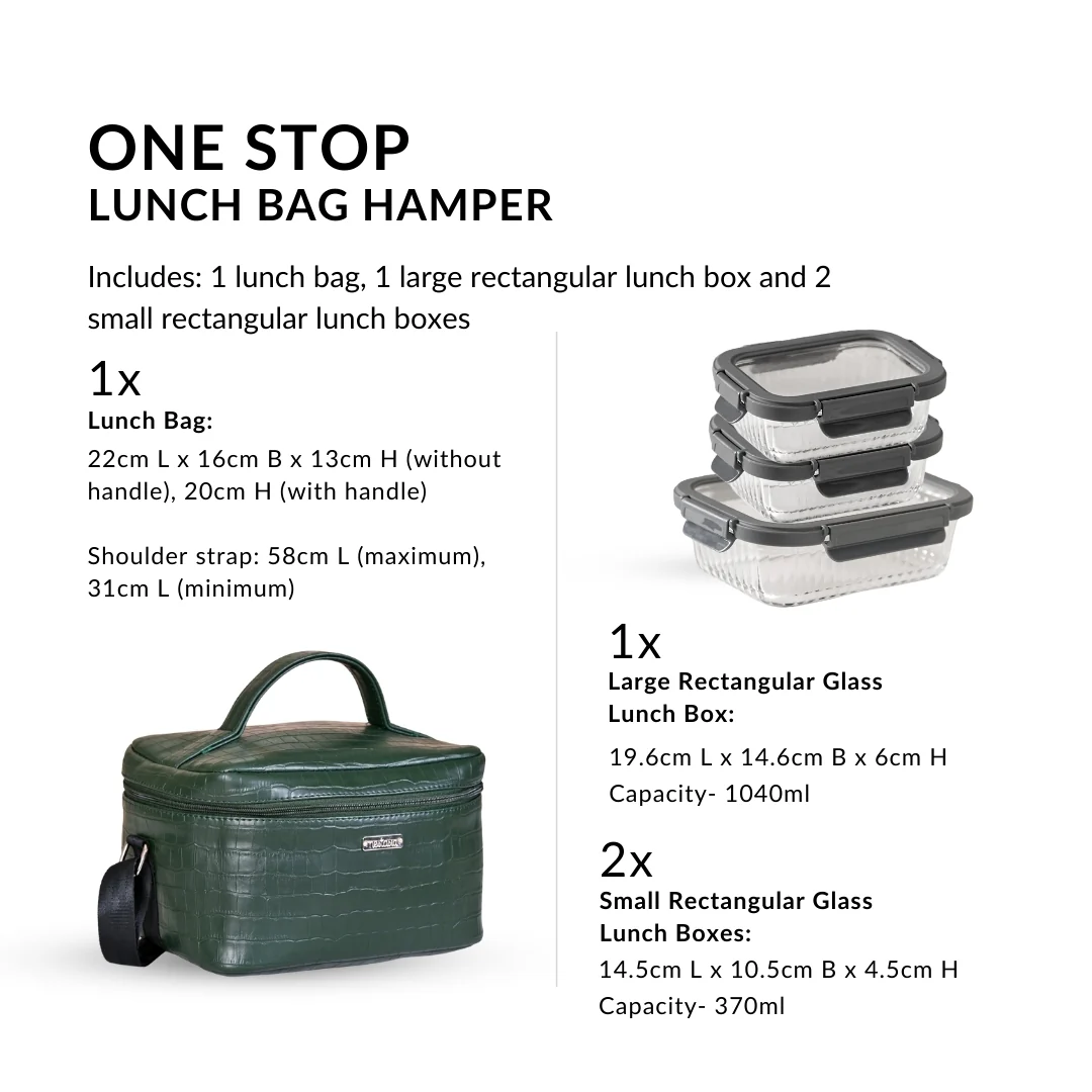 Set of 3 Lunch Box Lunch Bag Set Faux Leather Green - Image 4