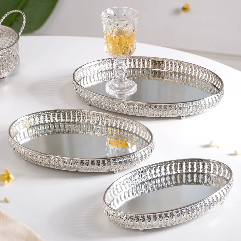 Set Of 3 Luxury Metal Tray Silver
