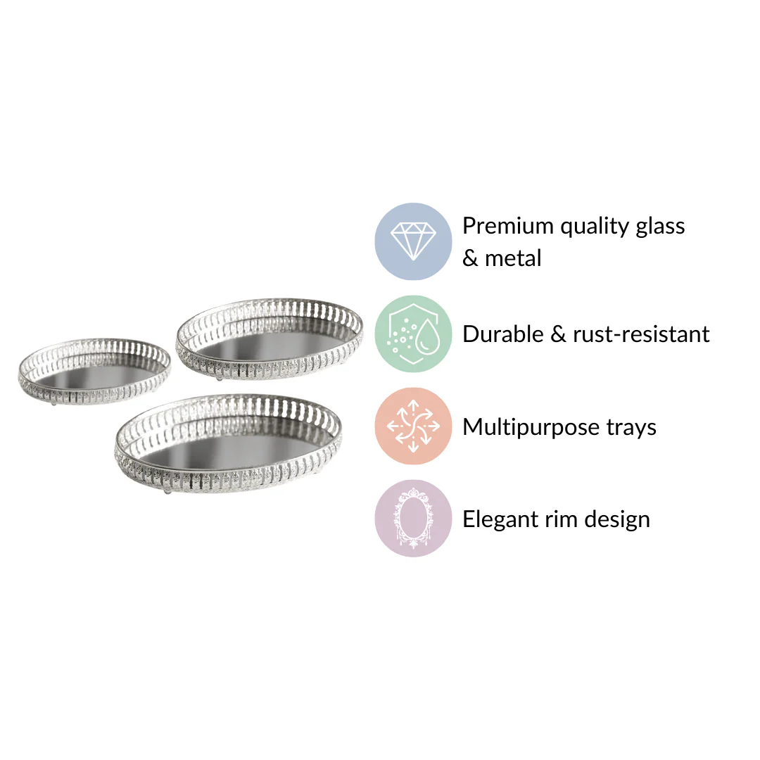 Set Of 3 Luxury Metal Tray Silver - Image 6
