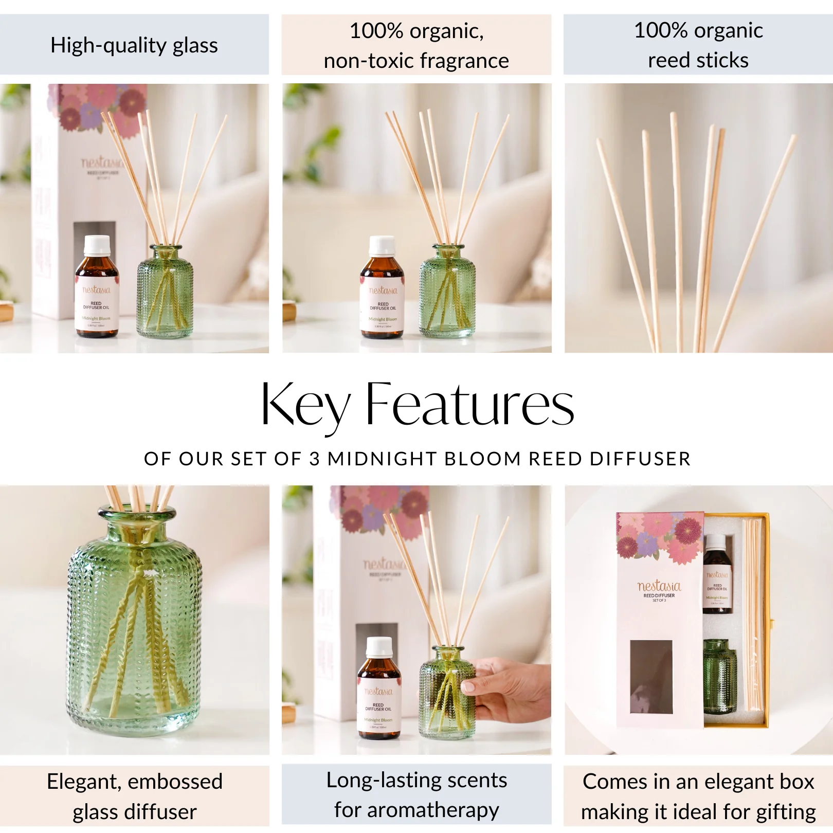 Set Of 3 Midnight Bloom Reed Diffuser - Image 5