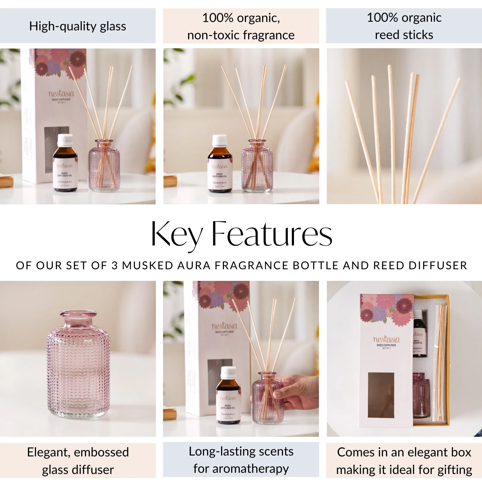 Set Of 3 Musked Aura Fragrance Bottle And Reed Diffuser - Image 5