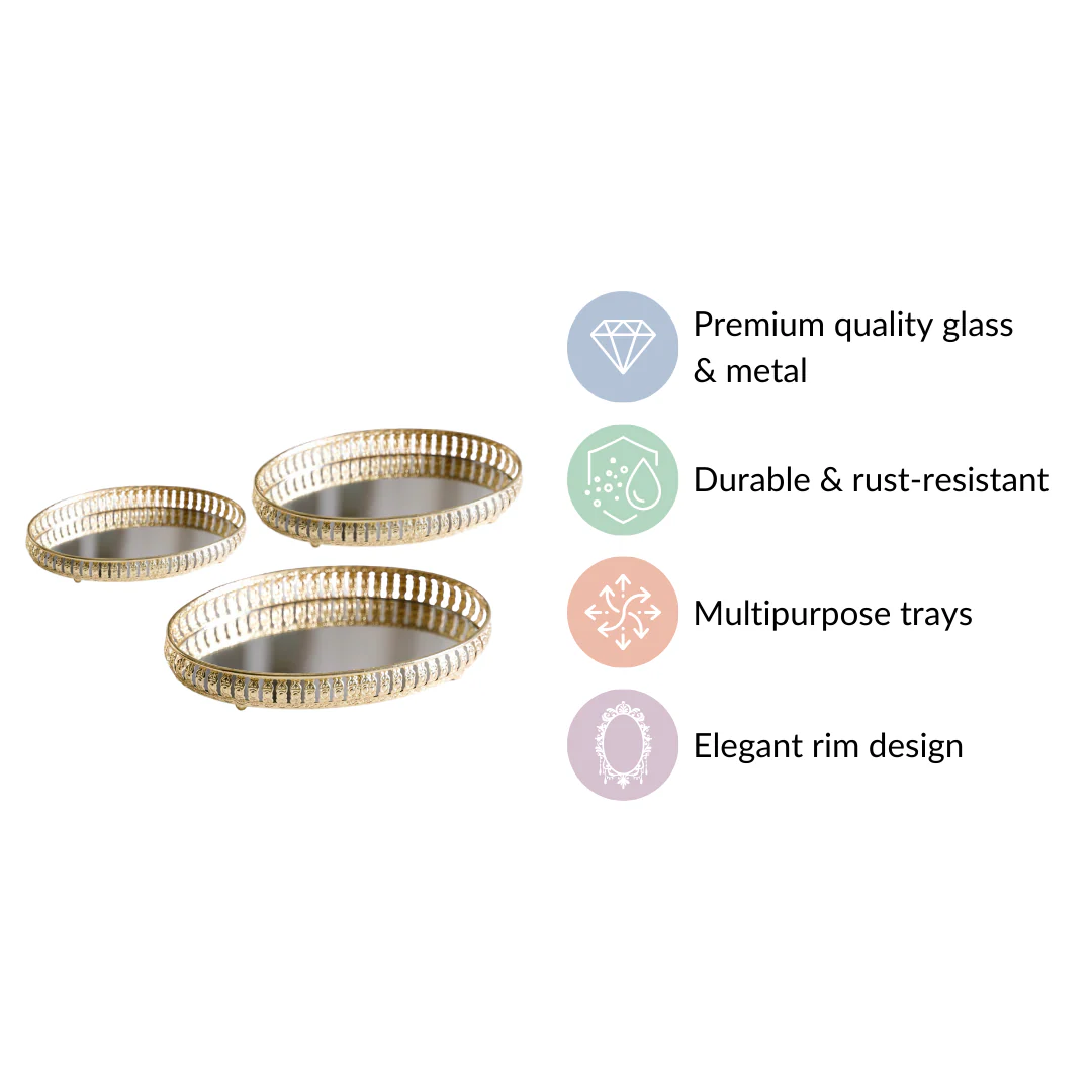 Set Of 3 Oval Metal Tray Gold - Image 4