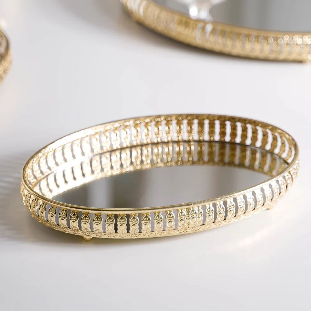Set Of 3 Oval Metal Tray Gold - Image 6