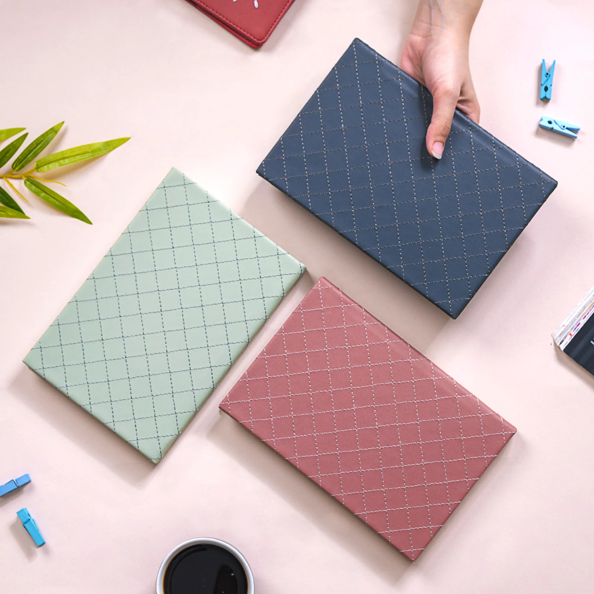 Set Of 3 Quilted Faux Leather A5 Notebooks - Image 2