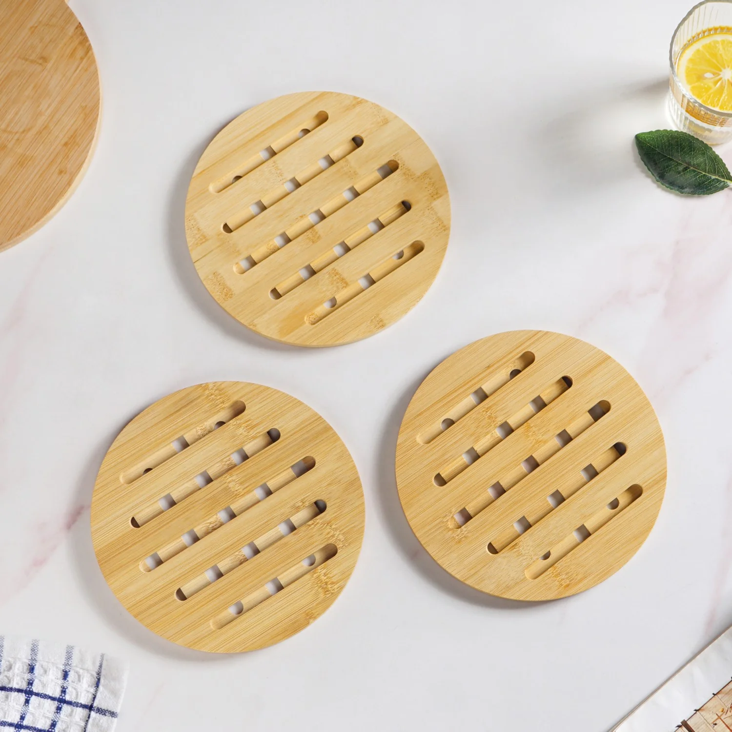 Set Of 3 Round Bamboo Wood Trivet - Image 7