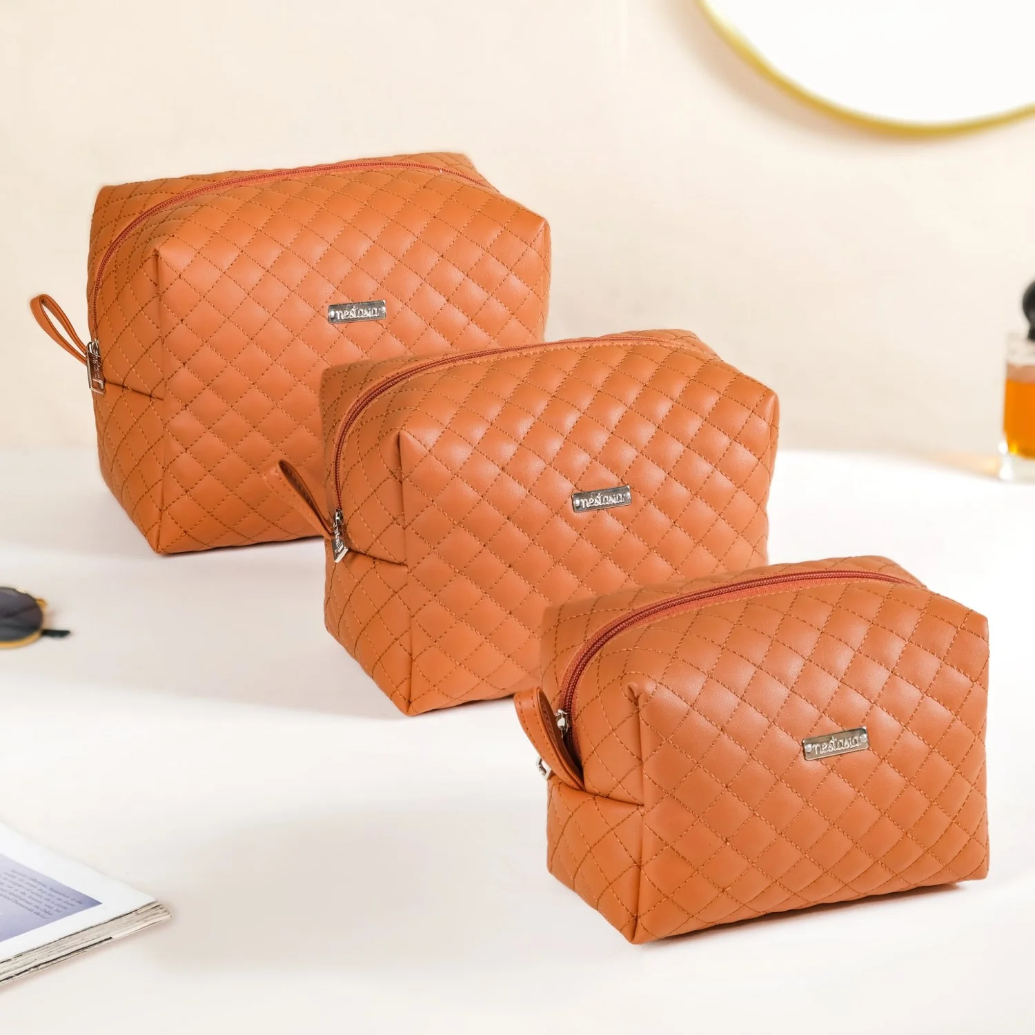 Set Of 3 Water Resistant Makeup Pouches Tan - Image 12