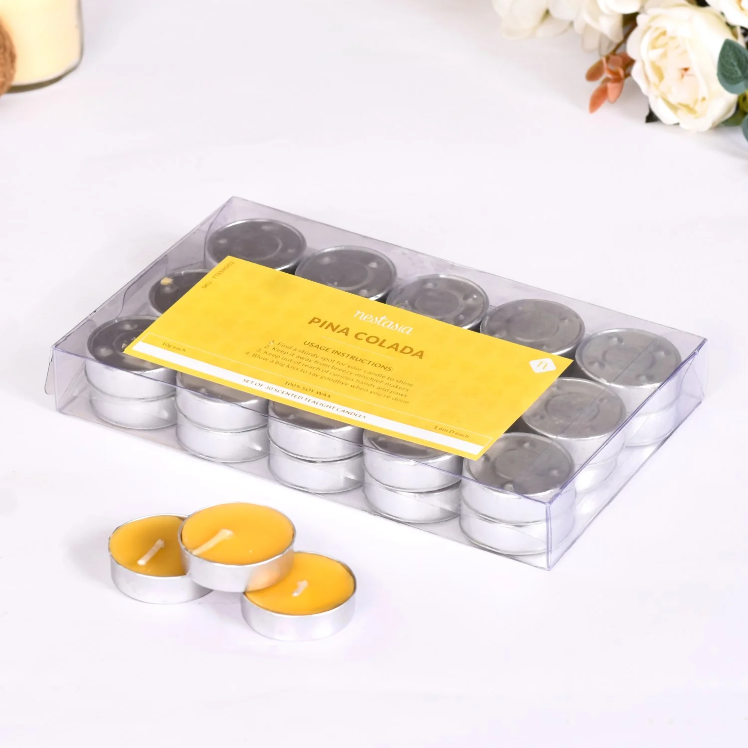 Set Of 30 Pina Colada Fragrant Tealight Candles - Image 2
