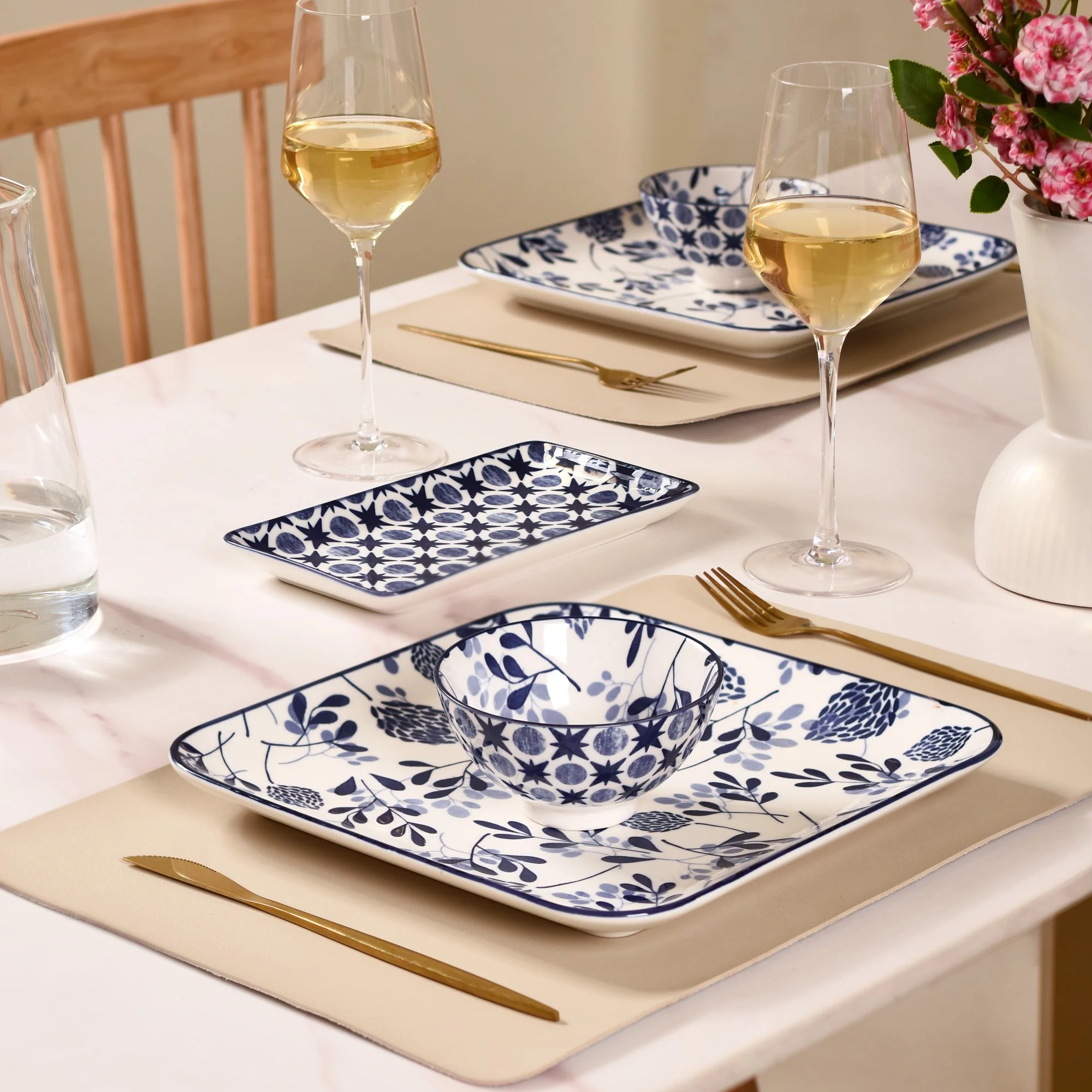 Set Of 4 Blue Ceramic Square Dinner Plates 9x9 Inch - Image 8