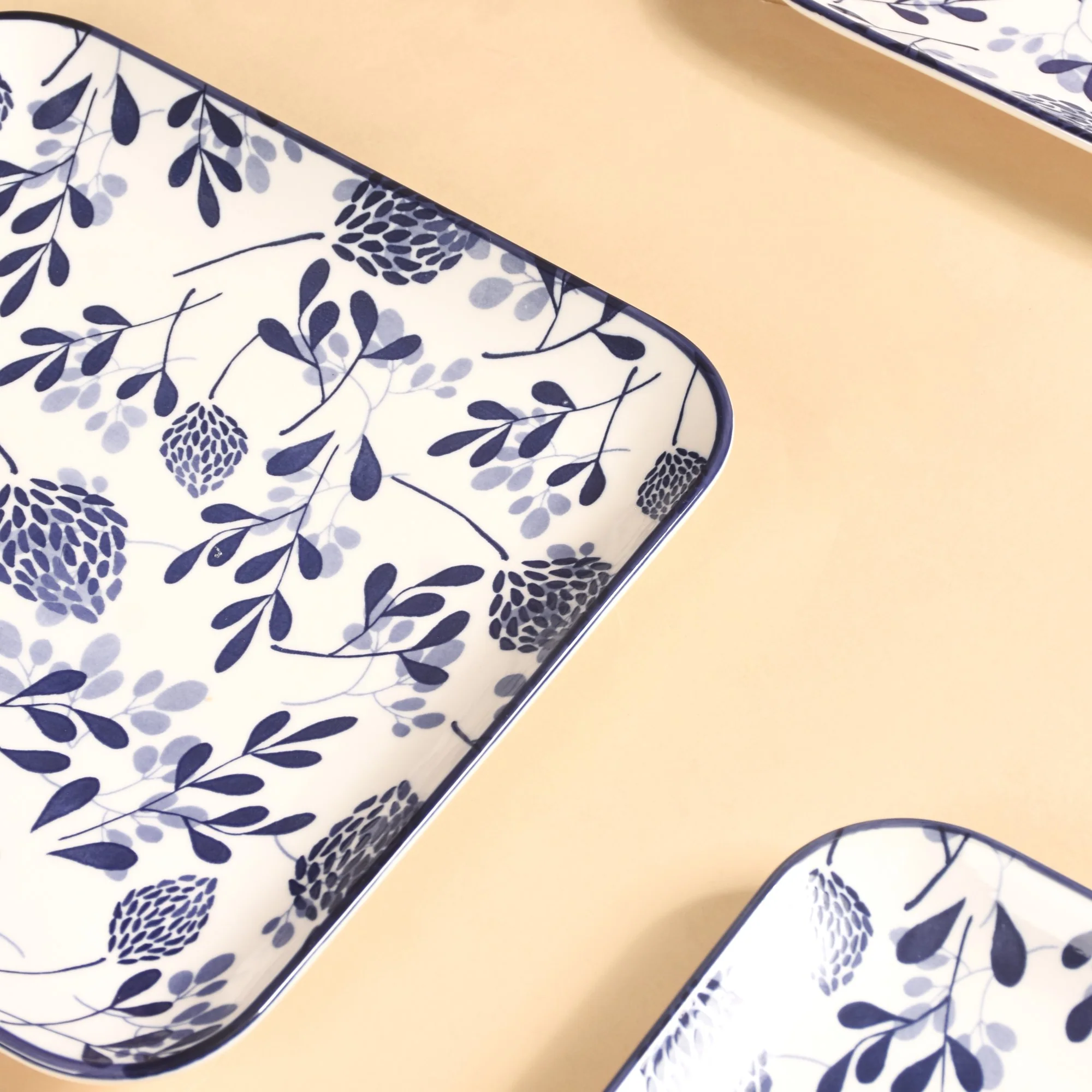 Set Of 4 Blue Ceramic Square Dinner Plates 9x9 Inch - Image 9