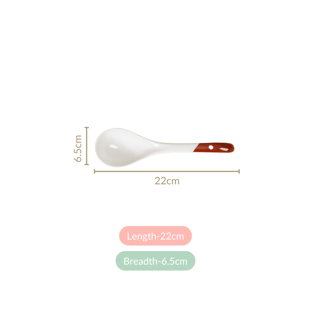 Set Of 4 Ceramic Serving Spoons White And Brown - Image 4