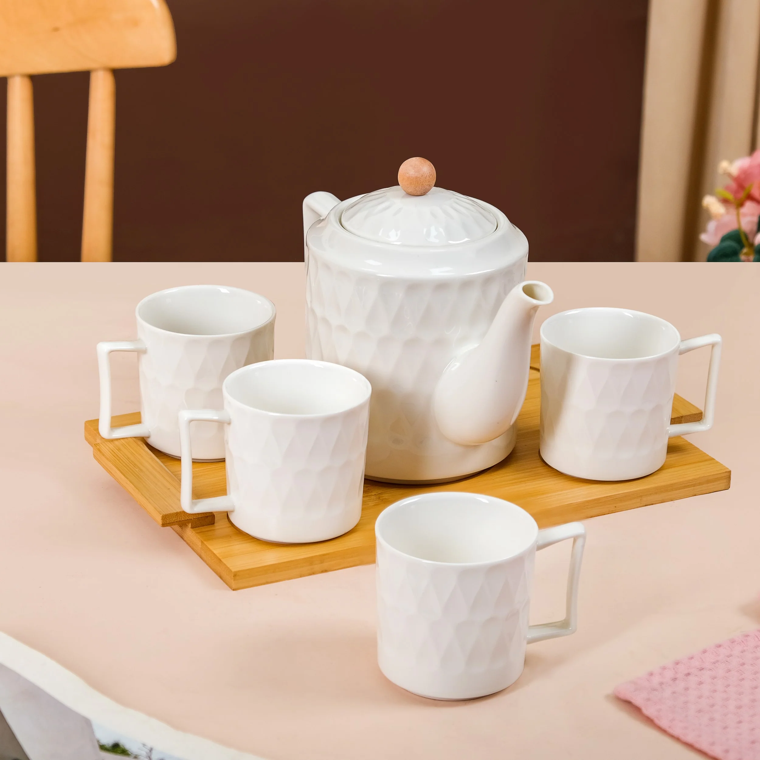 Set Of 4 Chic Teacups With Tea Kettle And Serving Tray - Image 10
