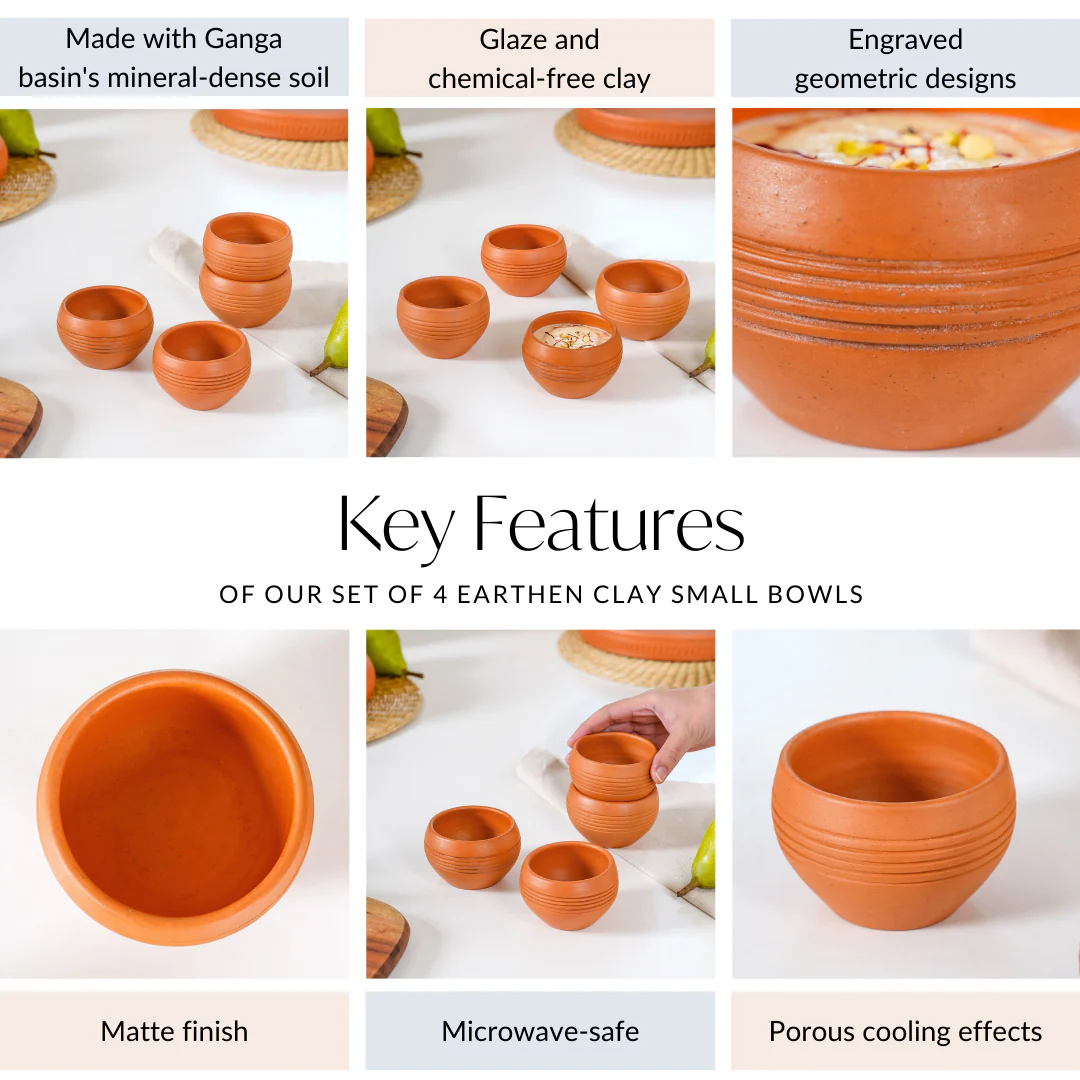 Set Of 4 Earthen Clay Terracotta Small Bowls 150ml - Image 5