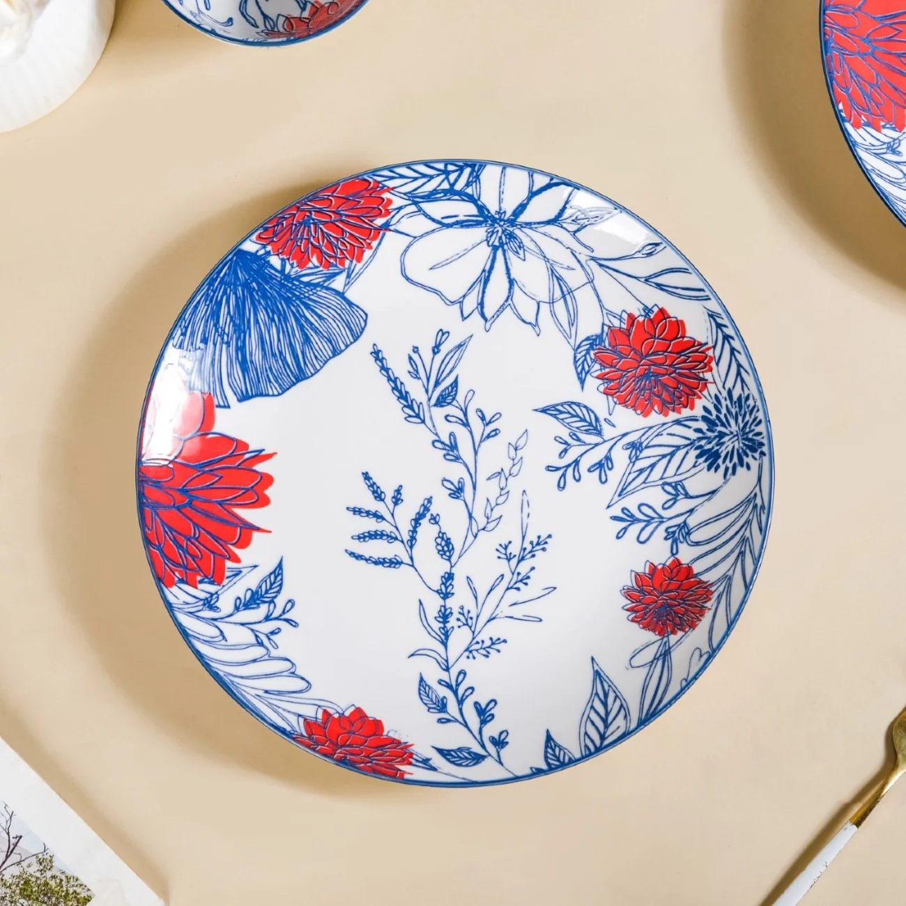 Set Of 4 Floral Ceramic Dinner Plates 10 Inch - Image 3