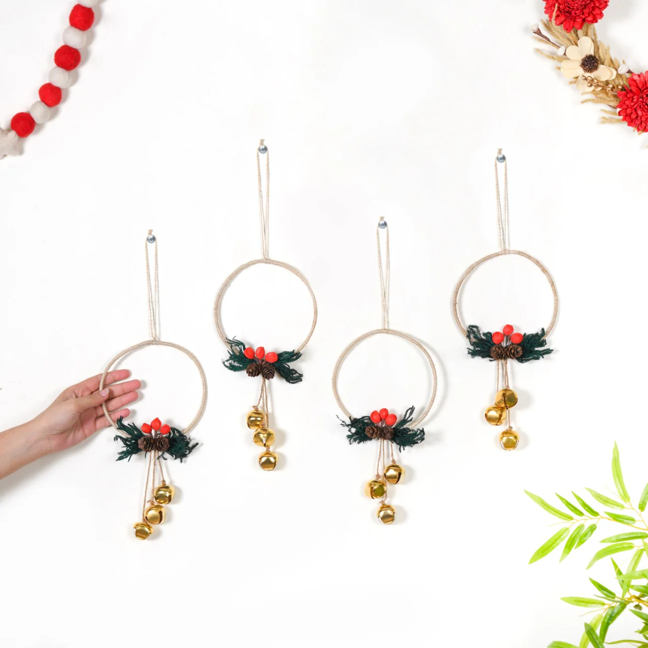 Set Of 4 Handcrafted Christmas Wreath Ornaments - Image 3