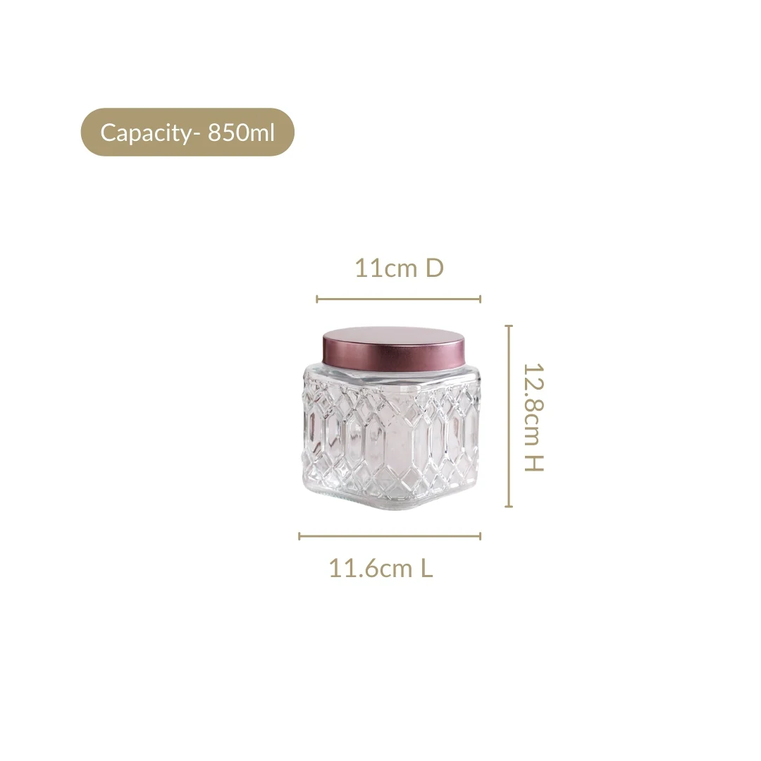Set Of 4 Kitchen Square Glass Jars With Metal Lid 850ml - Image 3