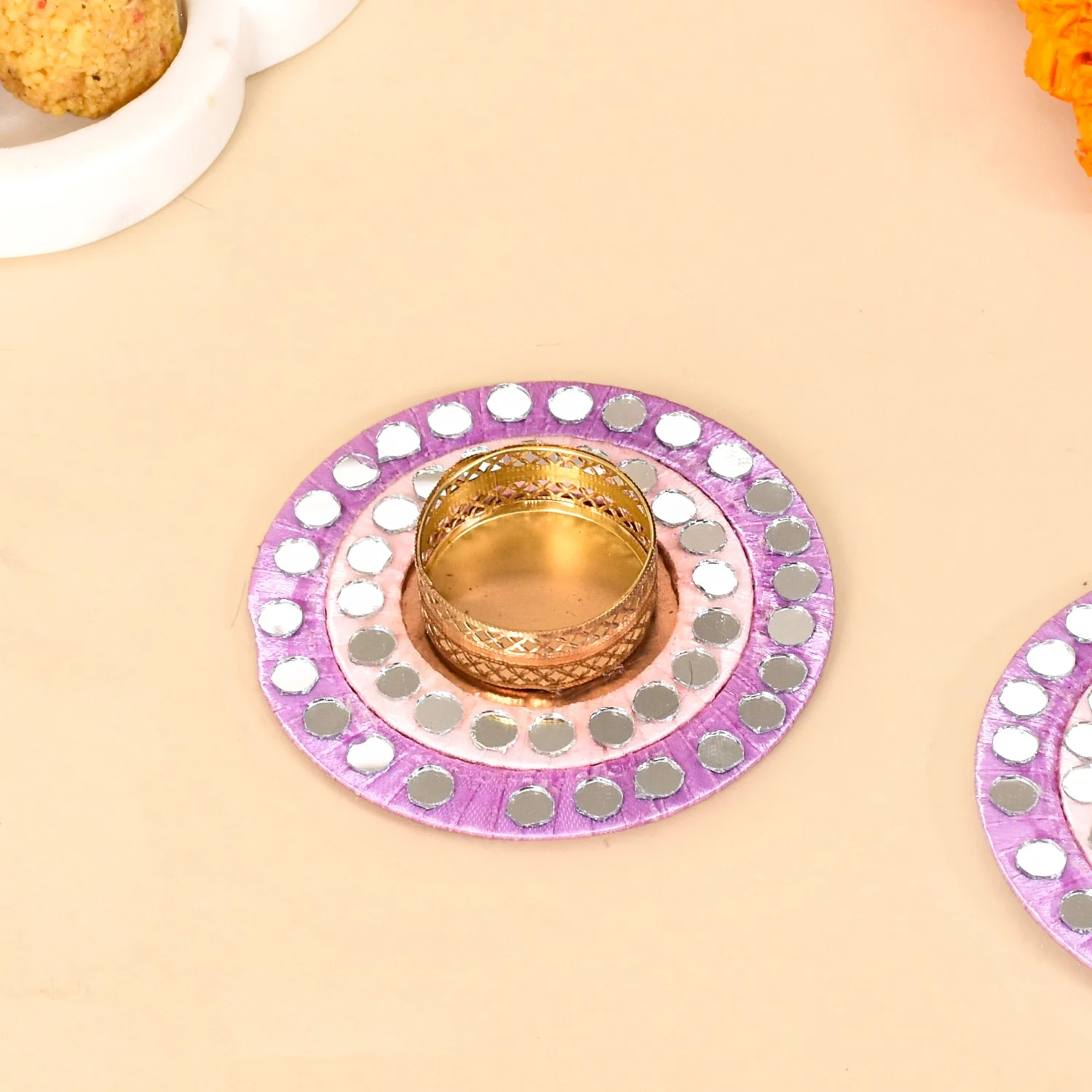 Set Of 4 Lavender Tealight Holders With Mirror Embellishment - Image 6