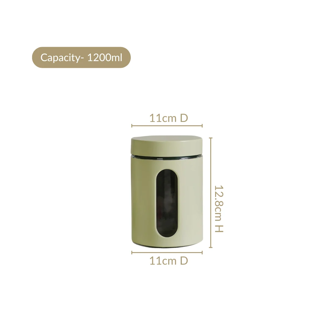 Set Of 4 Metal Canister With Glass Window Jar 1200ml - Image 3