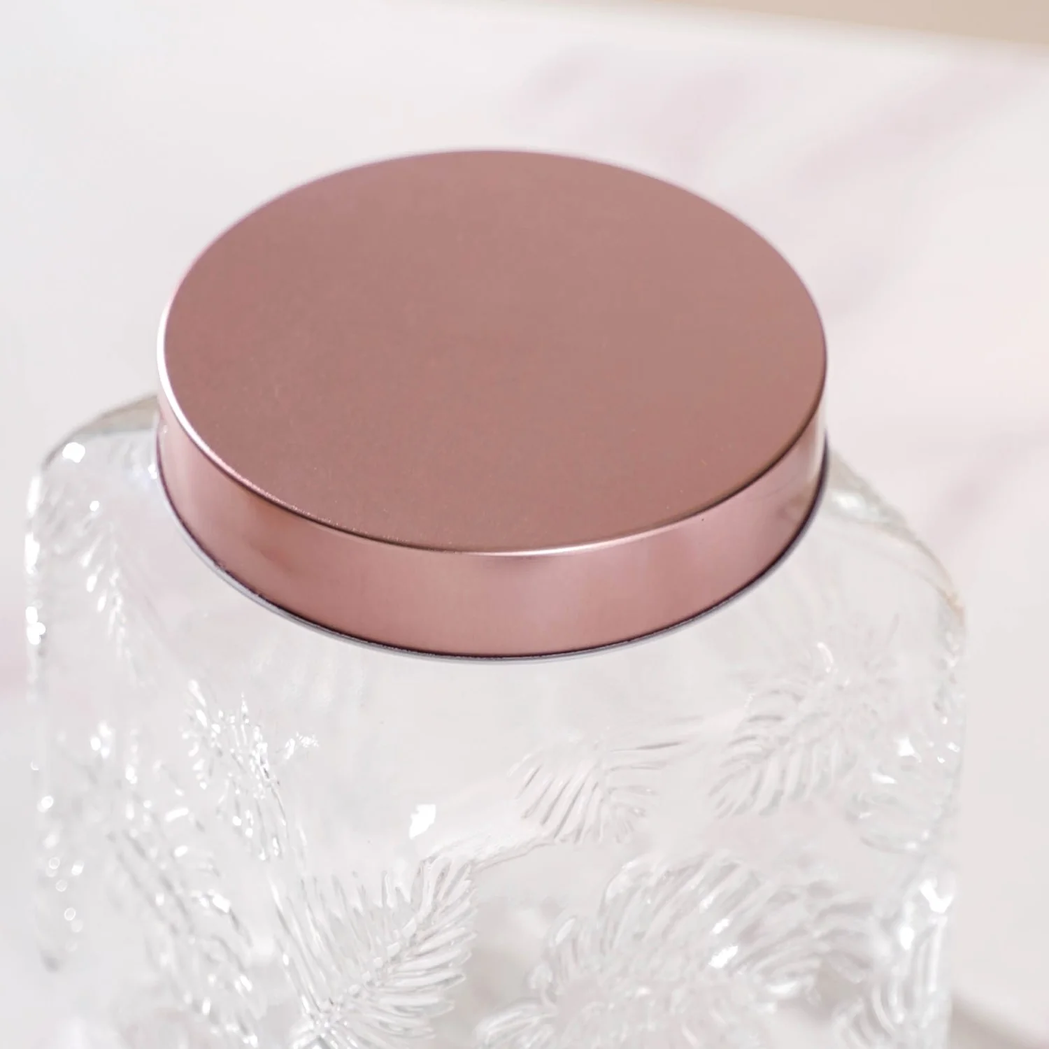 Set Of 4 Monstera Leaf Glass Jar With Rose Gold Lid 1500ml - Image 10