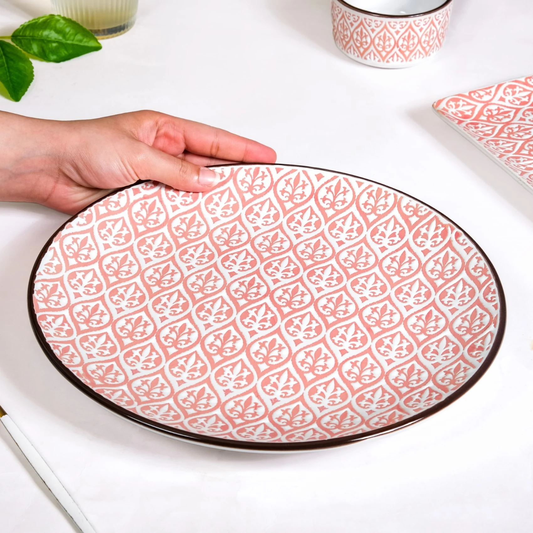 Set Of 4 Pink Baroque Ceramic Dinner Plate 11 Inch - Image 3