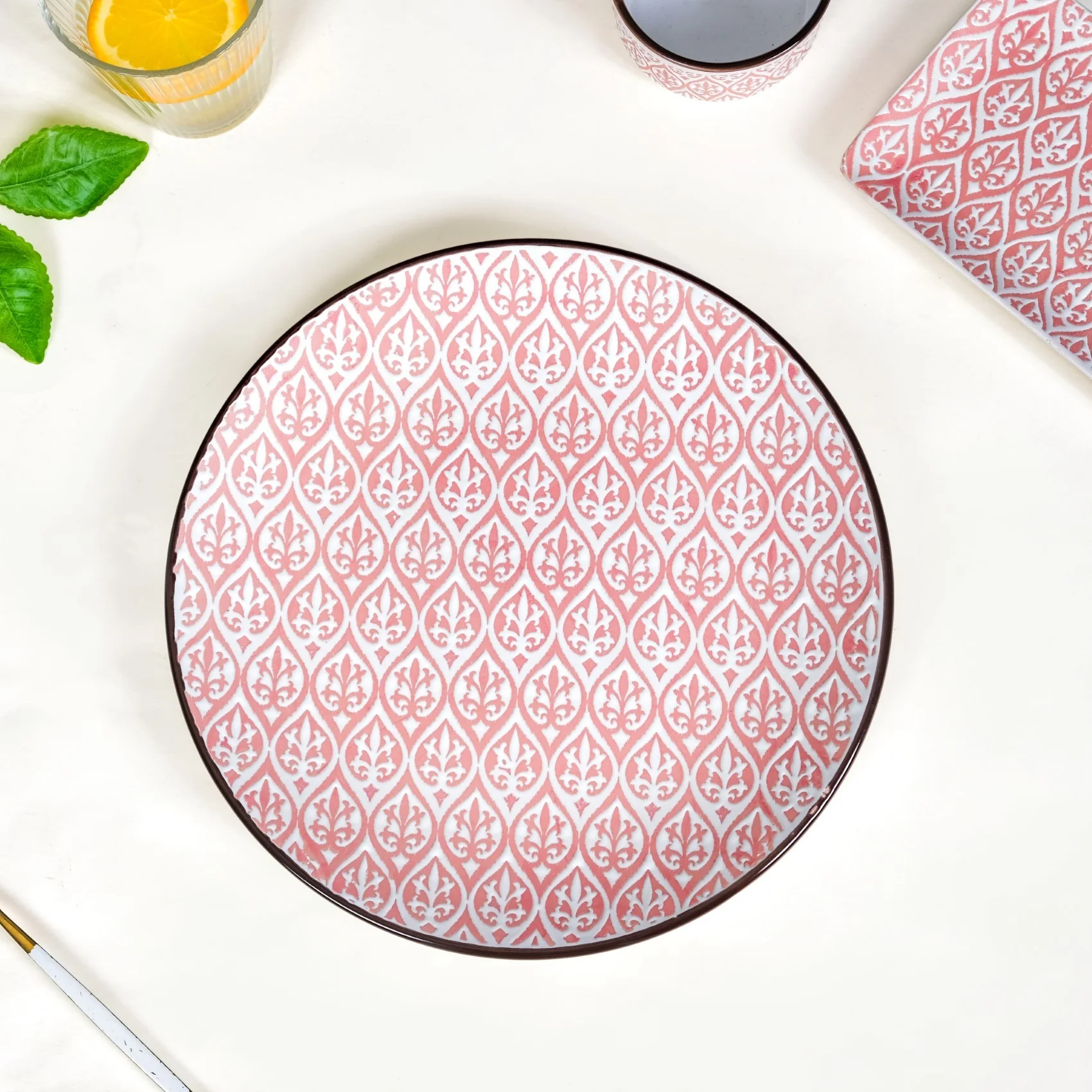 Set Of 4 Pink Baroque Ceramic Dinner Plate 11 Inch - Image 6