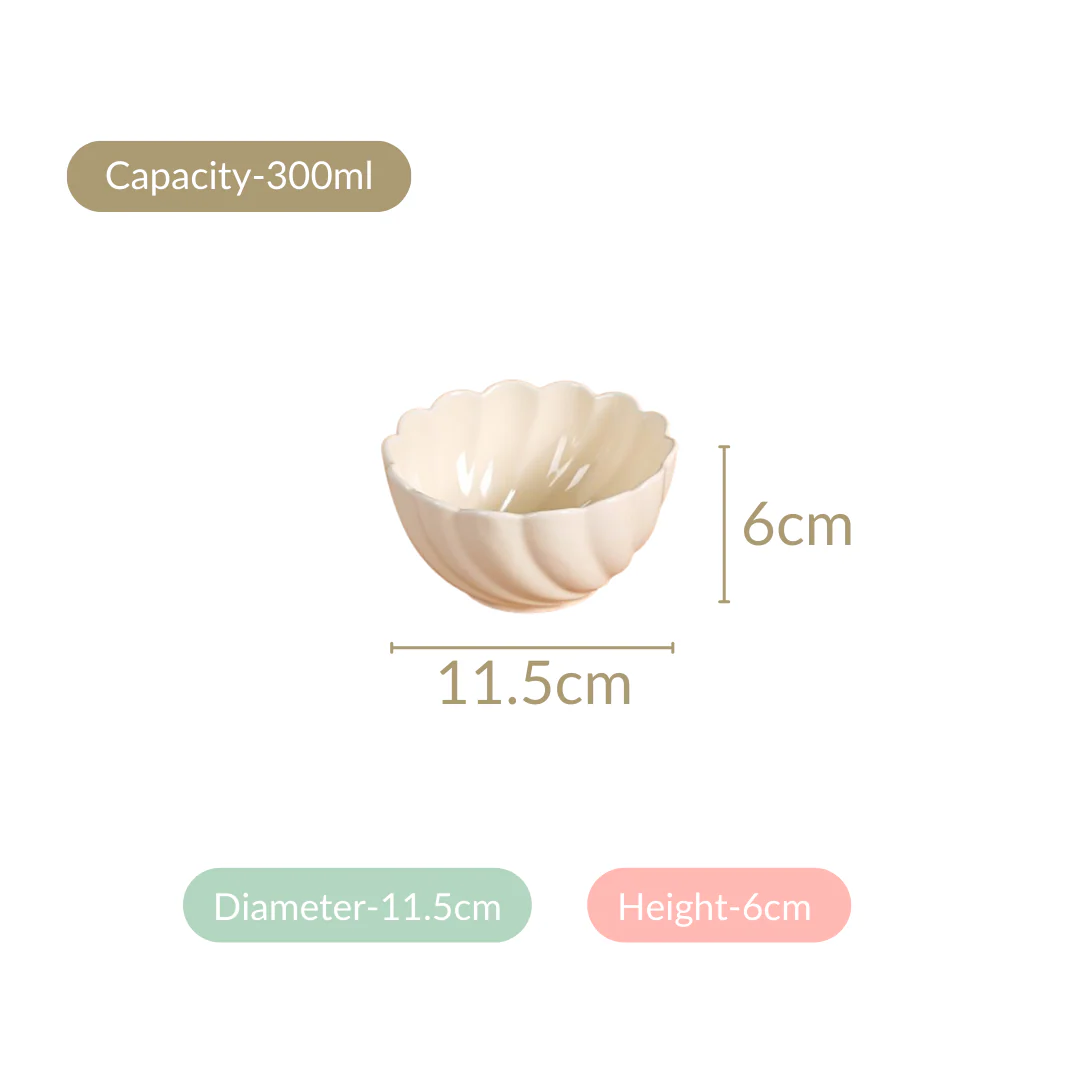 Set of 4 Scallop Vanilla White Ceramic Bowls 300ml - Image 6