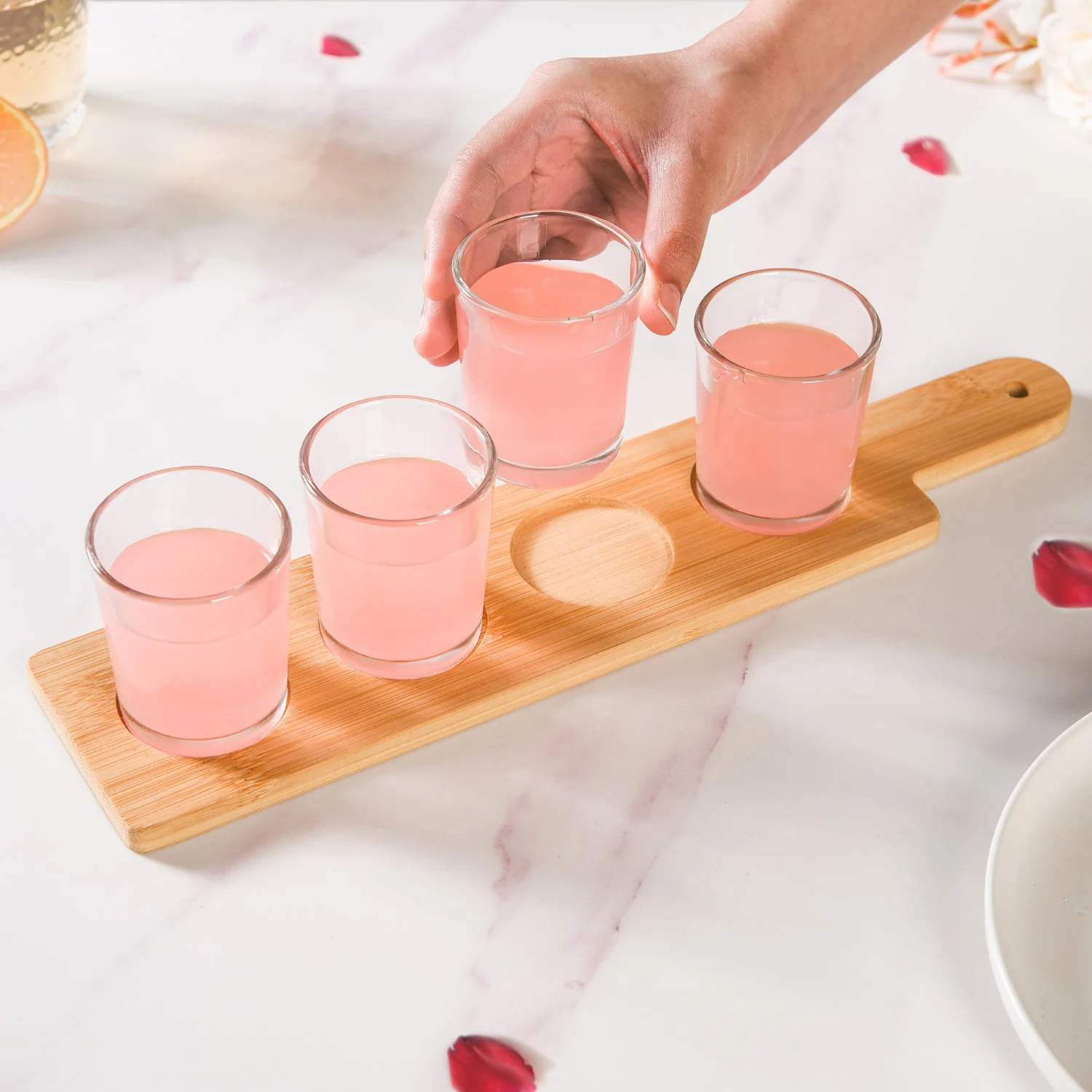 Set Of 4 Shot Glasses With Wooden Tray 100ml - Image 2