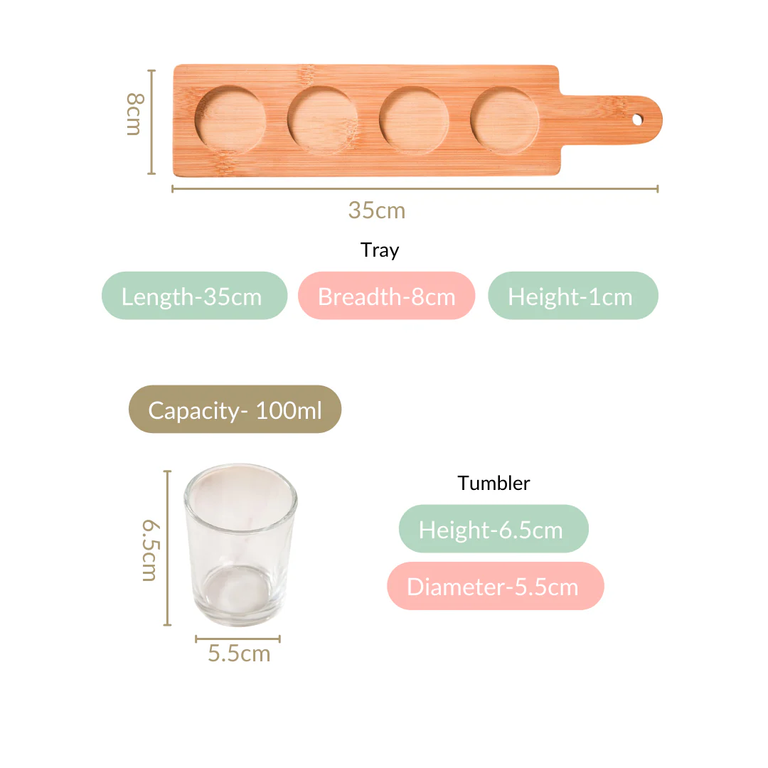 Set Of 4 Shot Glasses With Wooden Tray 100ml - Image 4