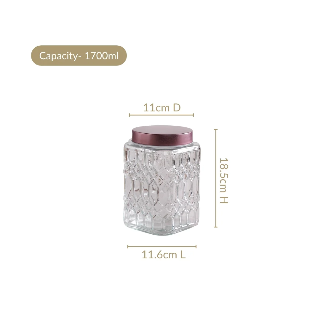 Set Of 4 Square Glass Containers With Airtight Lid 1700ml - Image 3