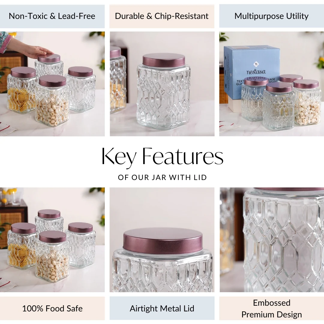 Set Of 4 Square Glass Containers With Airtight Lid 1700ml - Image 4