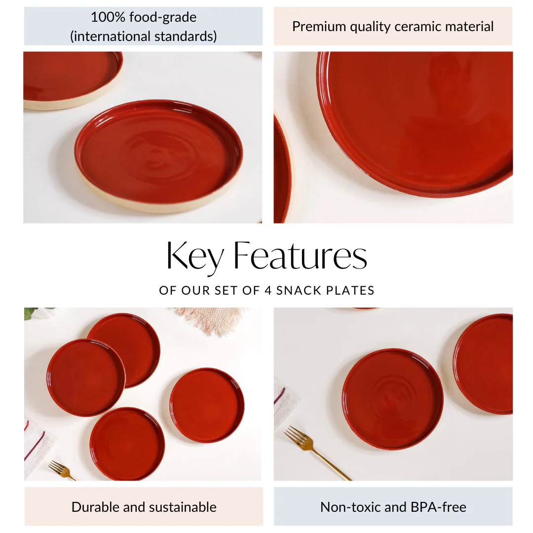 Set Of 4 Stoneware Snack Plates 8 Inch Amber Clay - Image 5