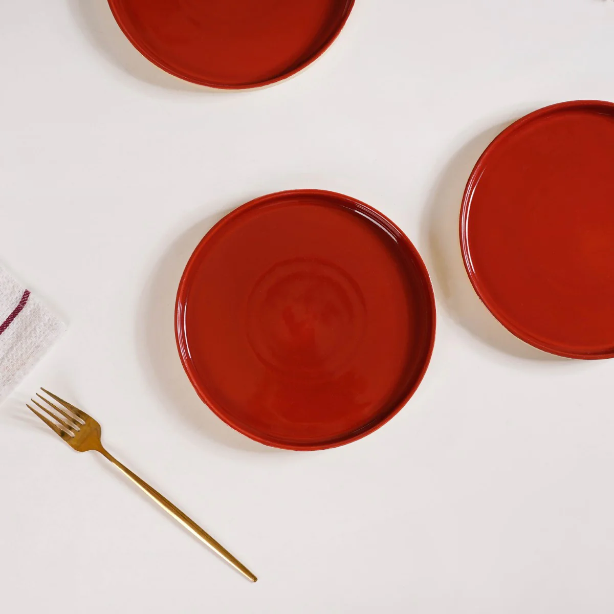 Set Of 4 Stoneware Snack Plates 8 Inch Amber Clay - Image 8