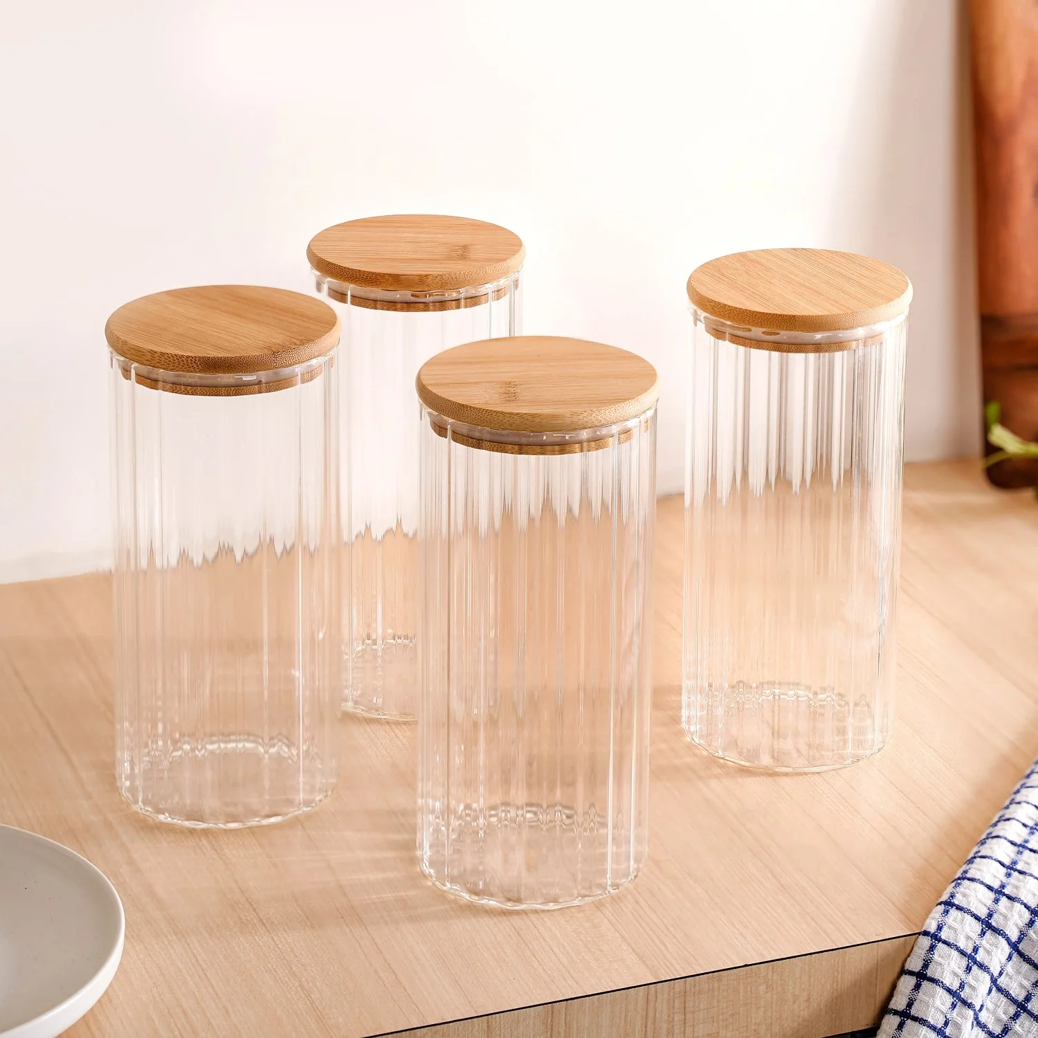 Set Of 4 Tall Airtight Glass Storage Jars With Lid 1450ml - Image 3