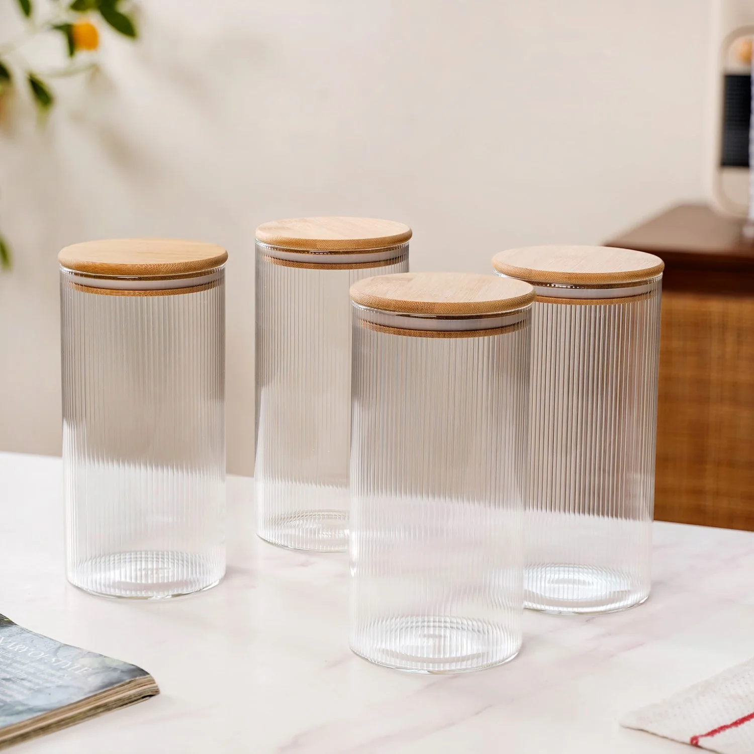 Set Of 4 Tall Fluted Borosilicate Airtight Glass Jar 1500ml - Image 10