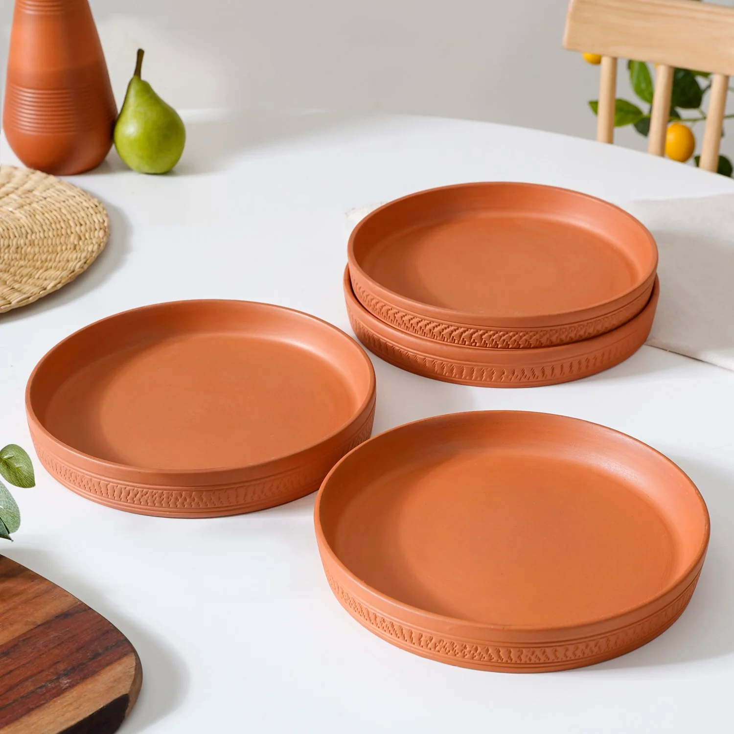 Set Of 4 Terracotta Dinner Plates 9 Inch
