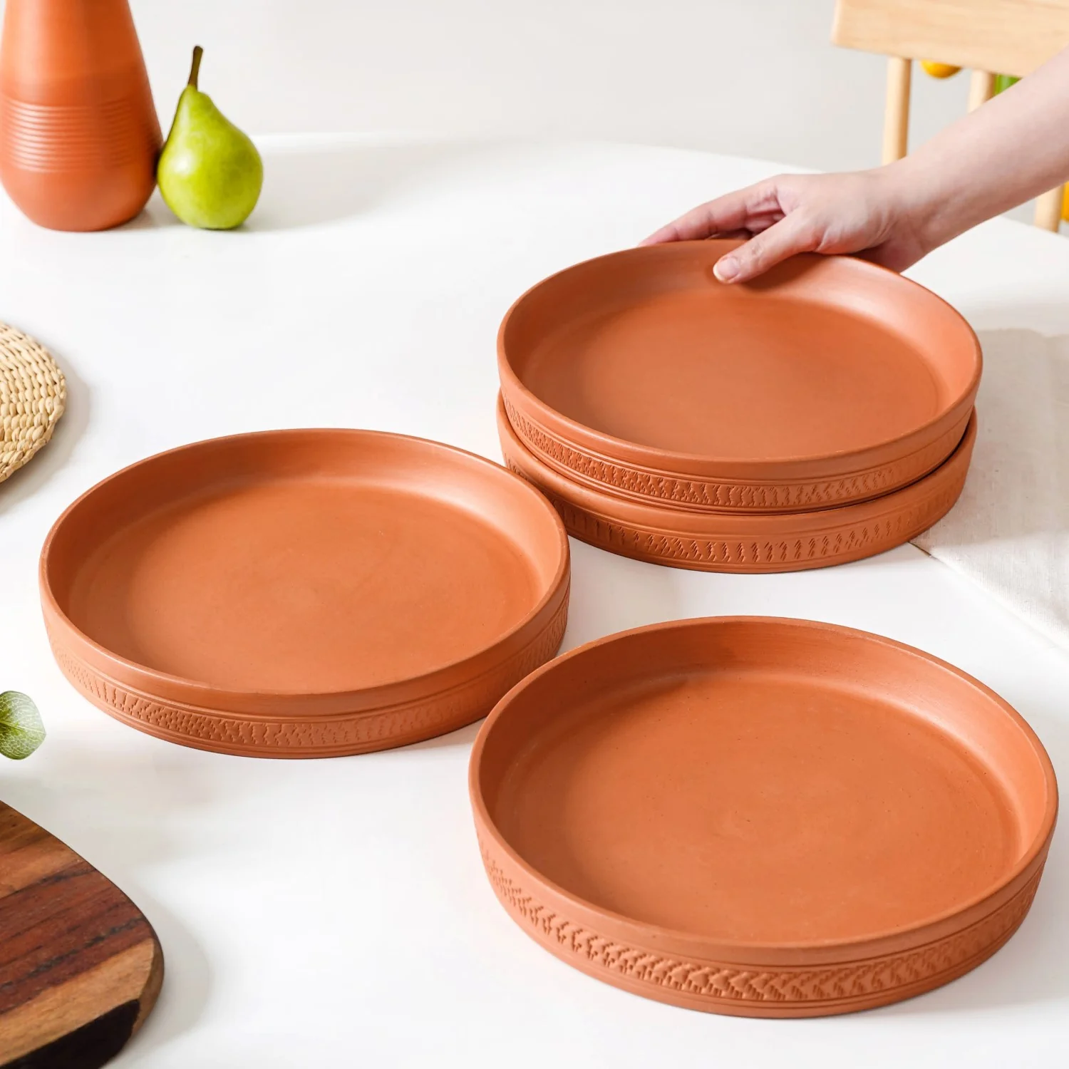 Set Of 4 Terracotta Dinner Plates 9 Inch - Image 3