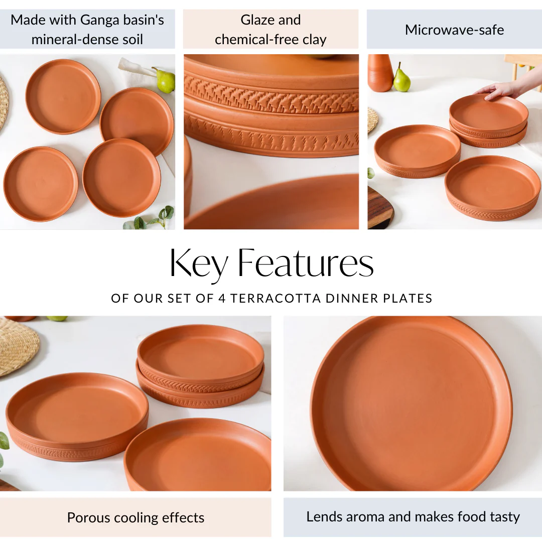 Set Of 4 Terracotta Dinner Plates 9 Inch - Image 5