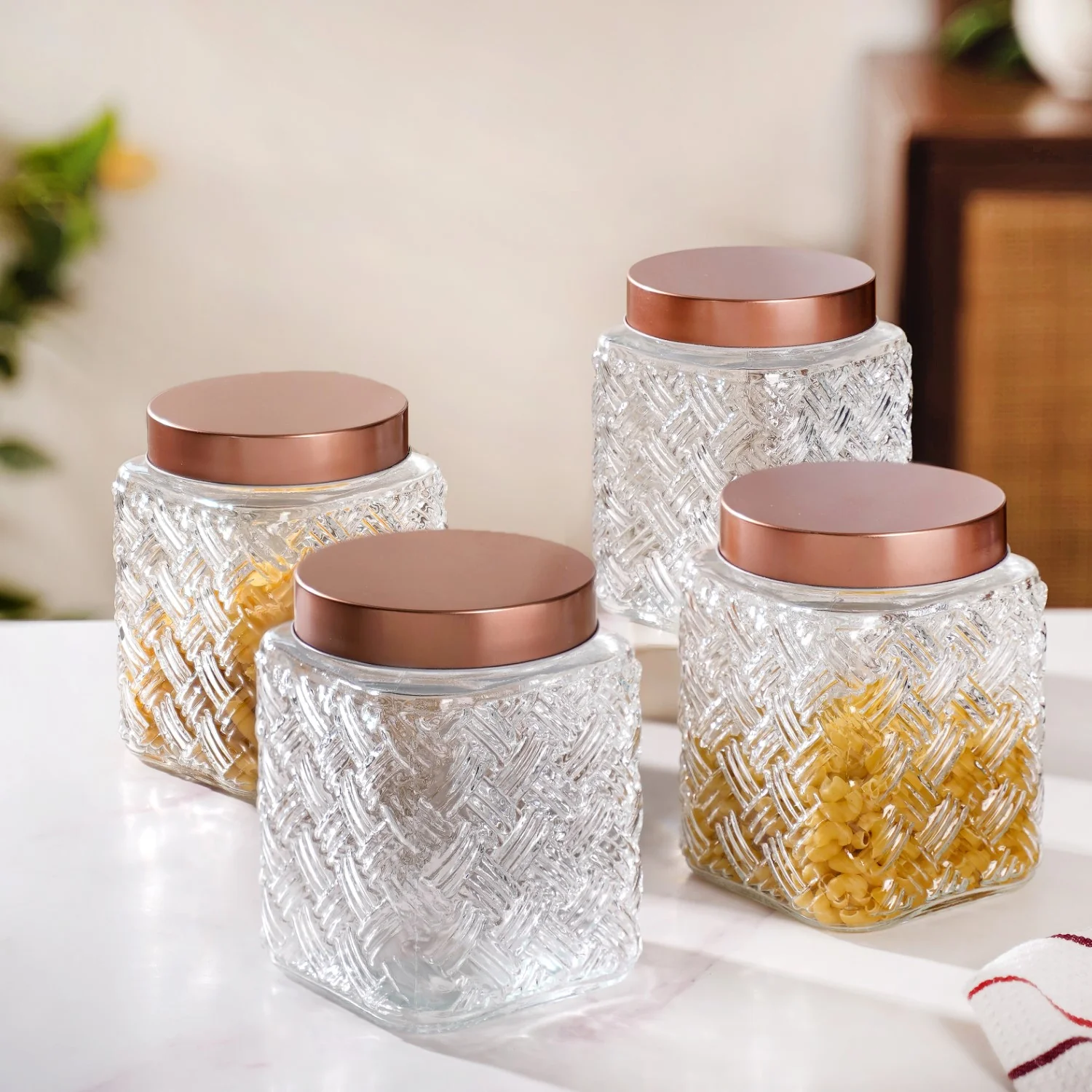 Set Of 4 Textured Glass Jars With Basket Weave 1600ml - Image 10