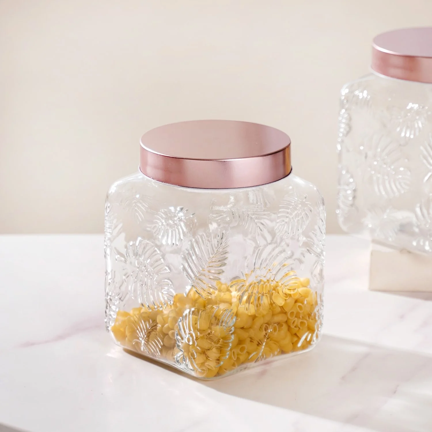 Set Of 4 Tropical Leaf Glass Airtight Jars With Lid 2 L - Image 4
