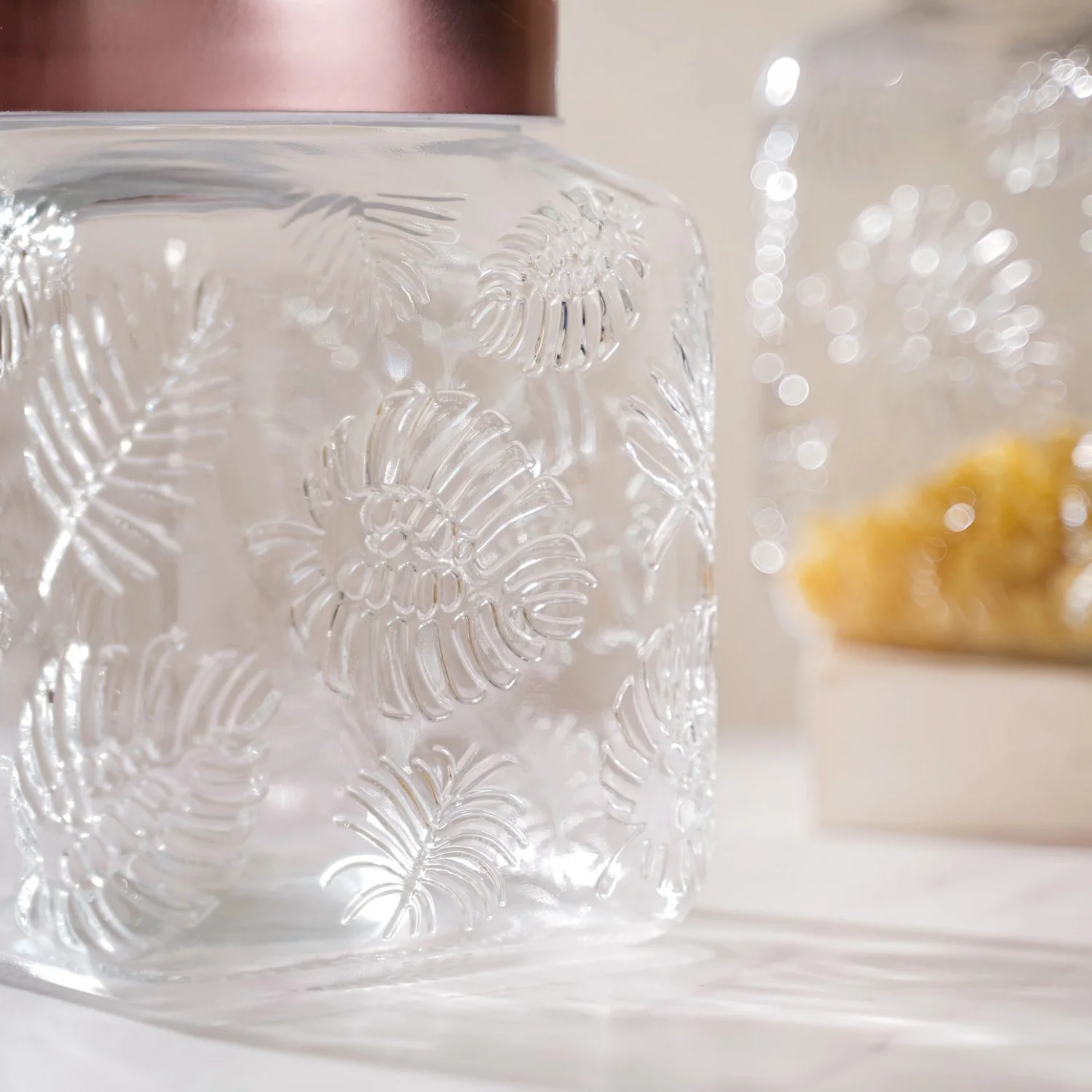 Set Of 4 Tropical Leaf Glass Airtight Jars With Lid 2 L - Image 7