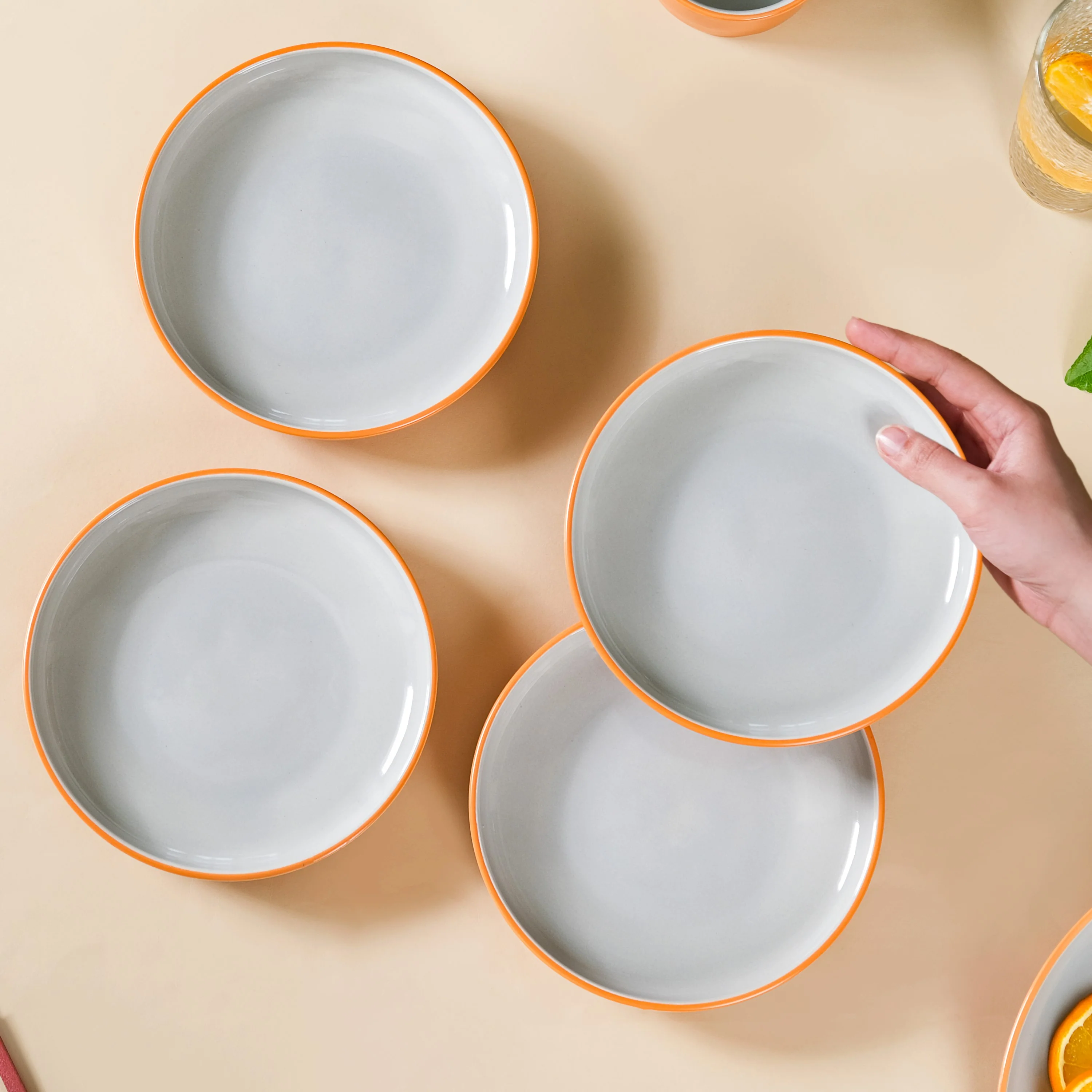 Set Of 4 Zoella Orange Ceramic Snack Plates 7 Inch - Image 3