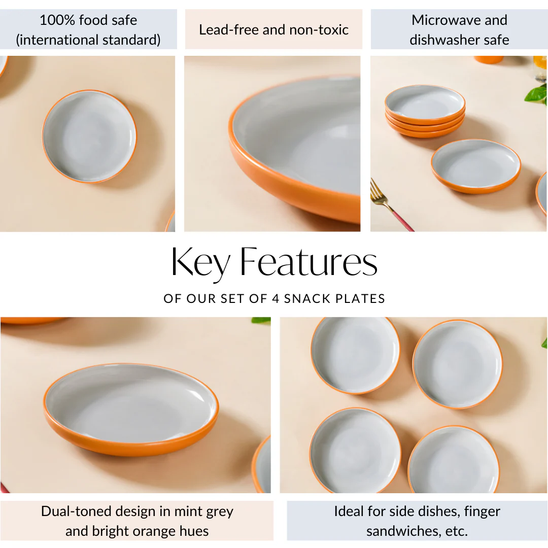 Set Of 4 Zoella Orange Ceramic Snack Plates 7 Inch - Image 4