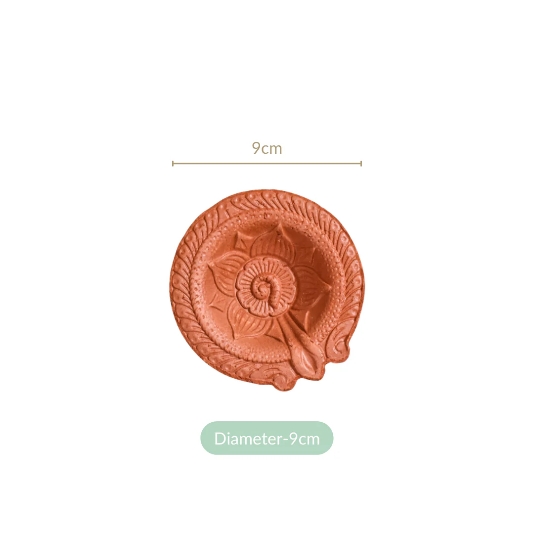 Set Of 48 Flower Engraved Earthen Clay Diyas - Image 4