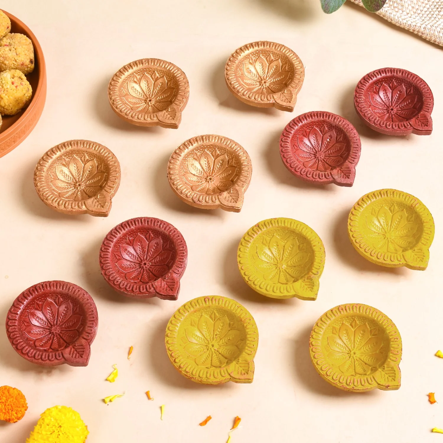 Set Of 48 Geometric Petal Terracotta Diyas - Image 7