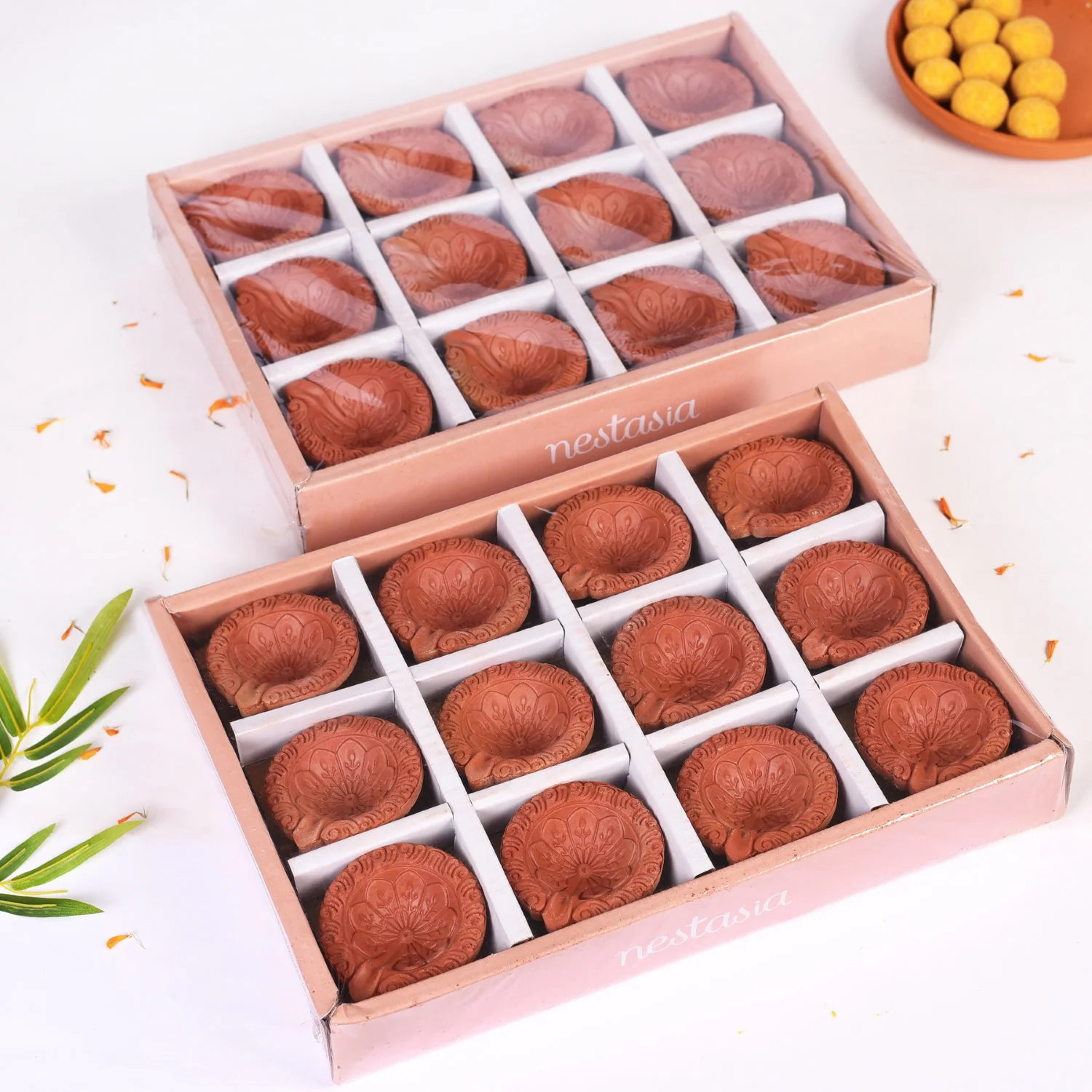 Set Of 48 Sustainable Engraved Terracotta Diyas - Image 3