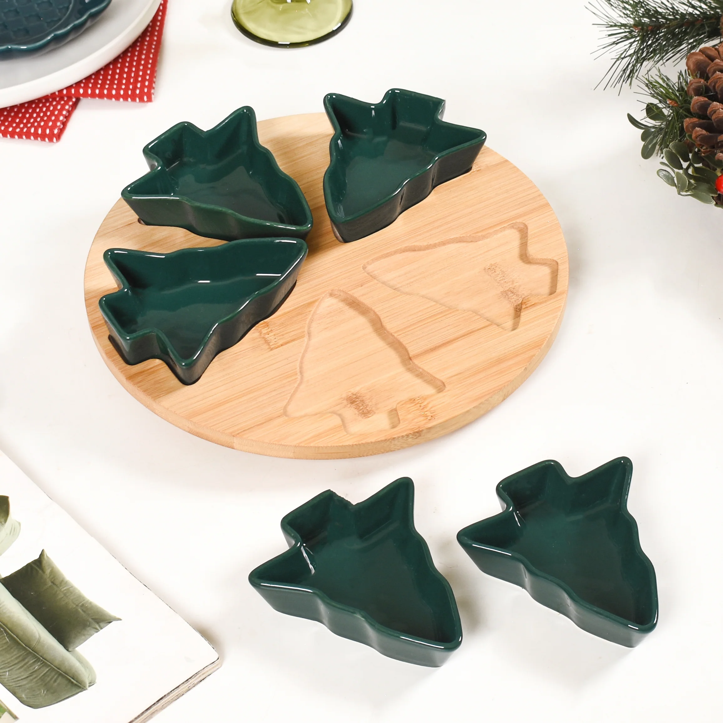 Set Of 5 Tree Snack Bowls With Wooden Rotating Tray 100ml - Image 10